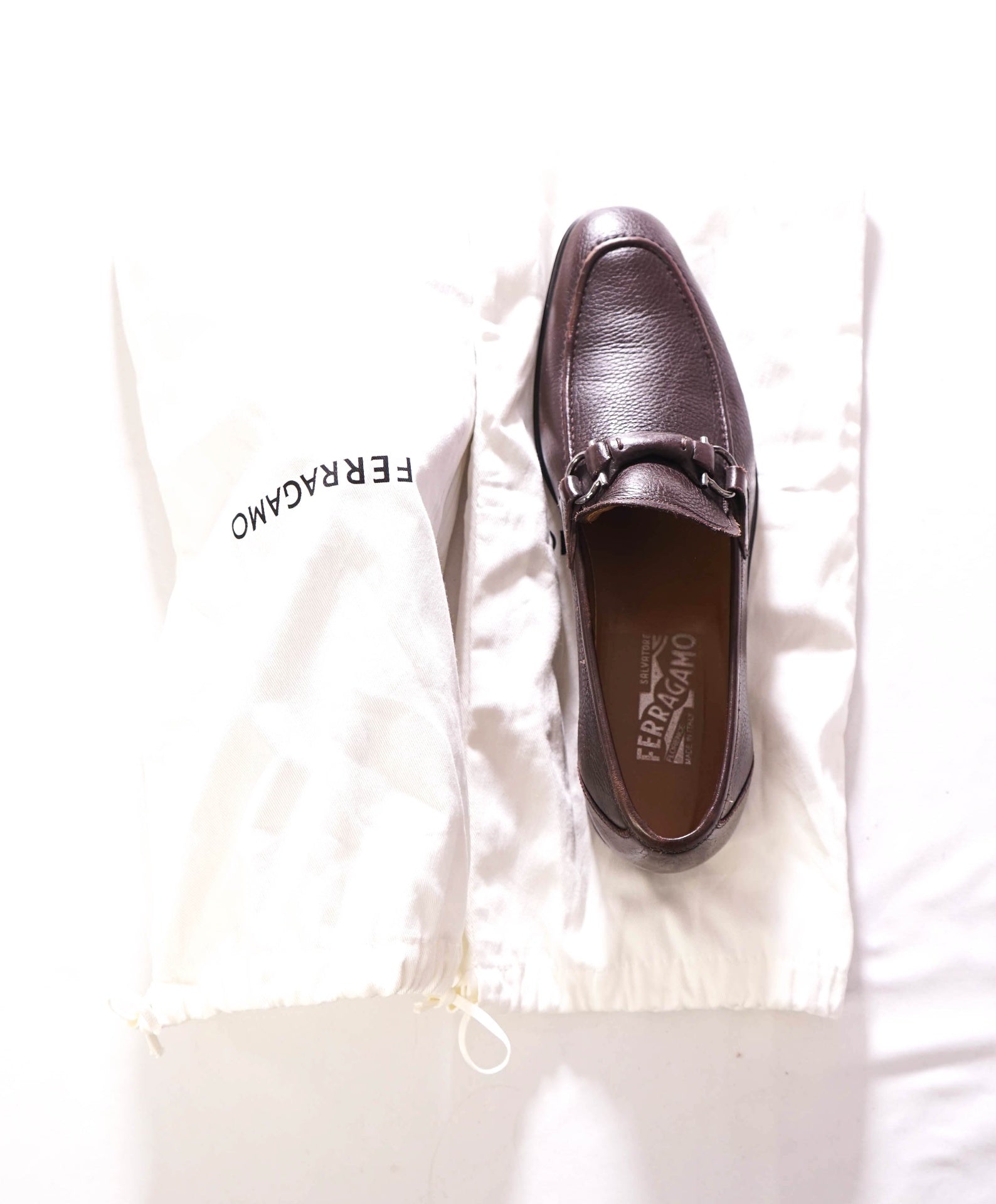 $895 SALVATORE FERRAGAMO - Leather Brown Pebble Loafers - 10.5 D