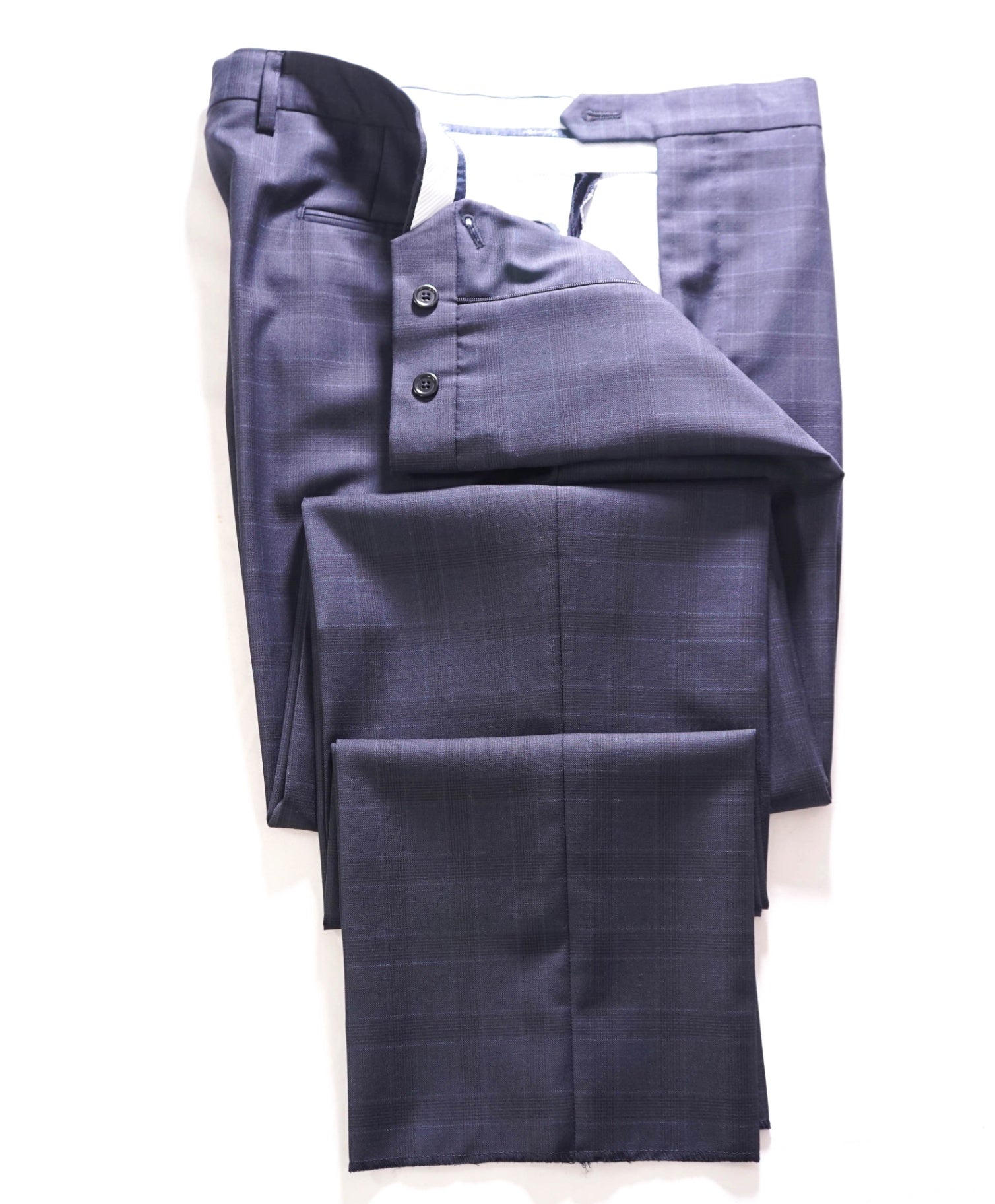 $400 SAKS FIFTH AVENUE - Wool Navy Blue Plaid Pants - 36W