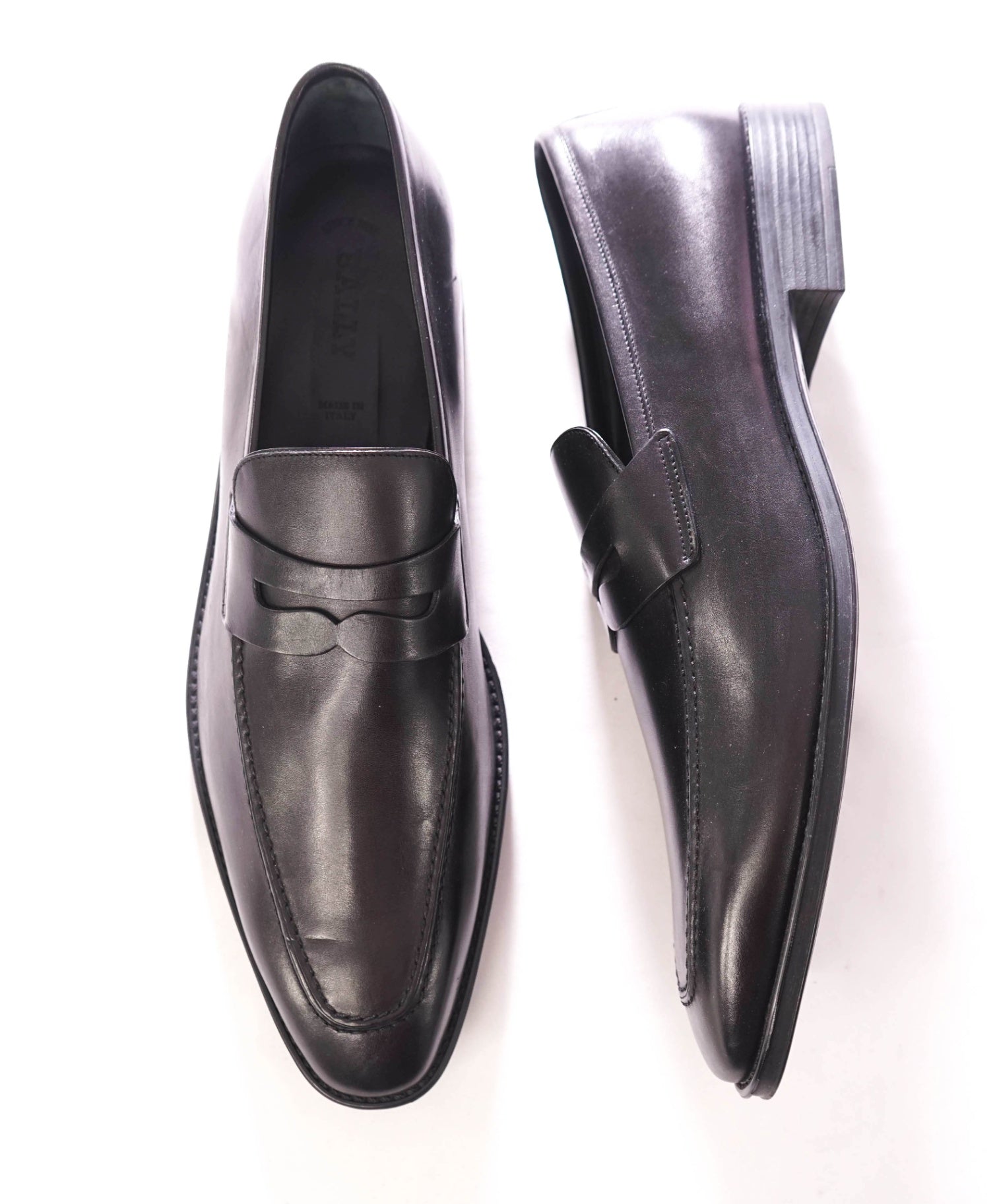$800 BALLY - Leather Black Penny Loafers - US 12 (11UK)