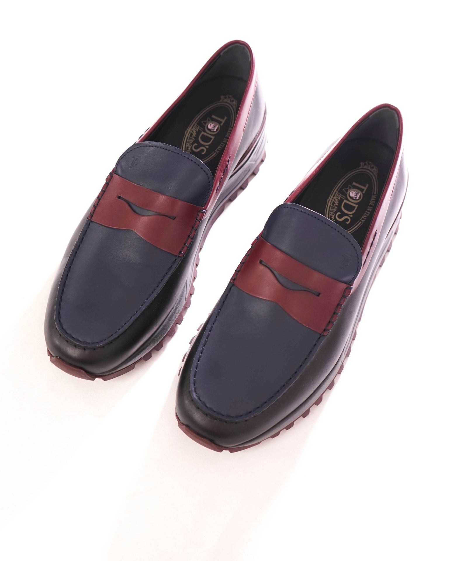 $775 TOD'S - Leather Navy Lug Sole Penny Loafers - US 12.5 (11.5UK)