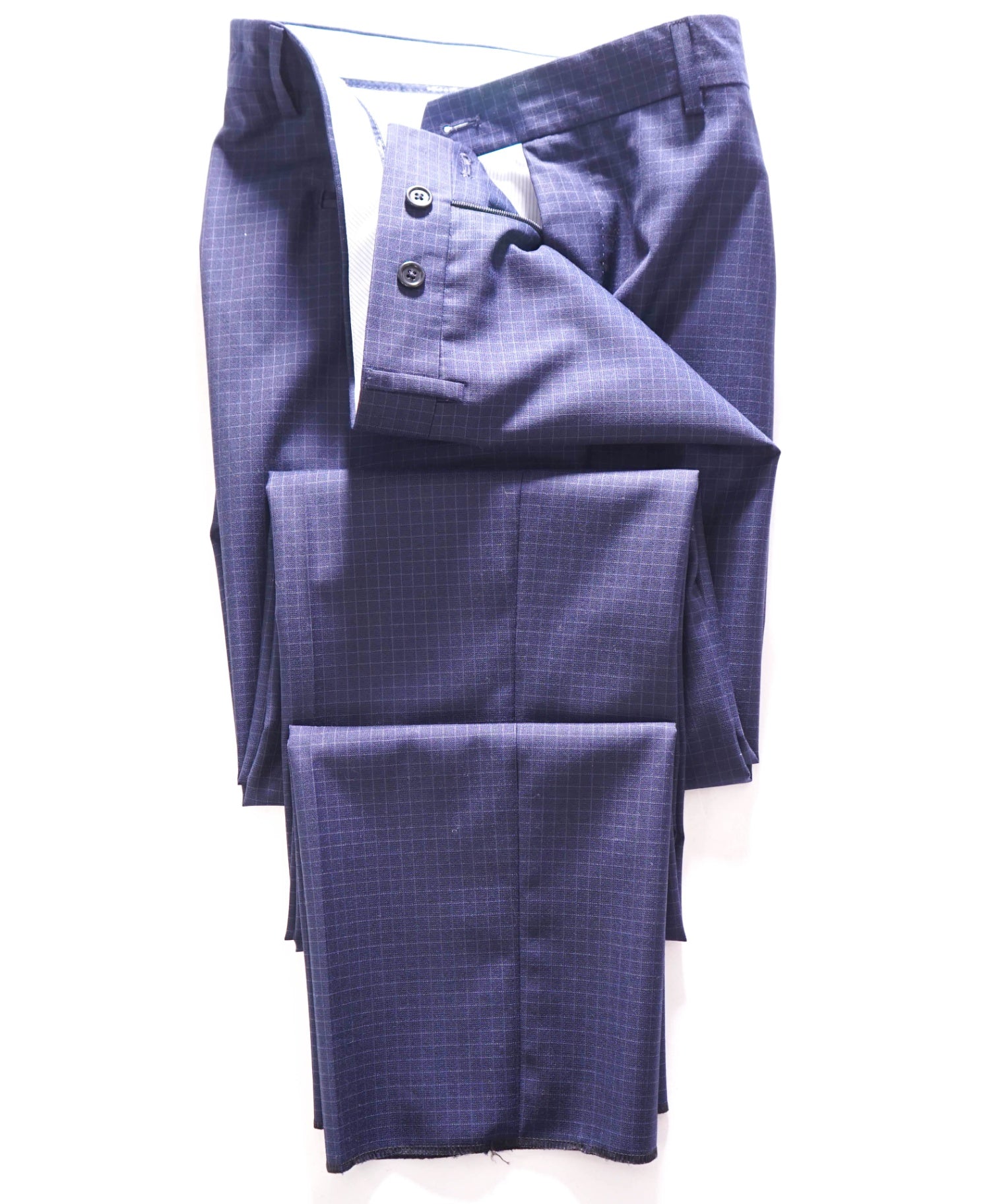 $400 SAKS FIFTH AVENUE - Wool Navy Blue Micro Check Pants - 34W