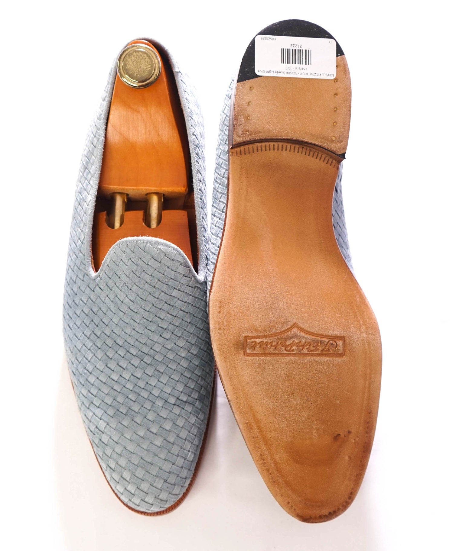 $395 J. FITZPATRICK - Woven Suede Baby Blue Loafers - 11 US (10 UK)