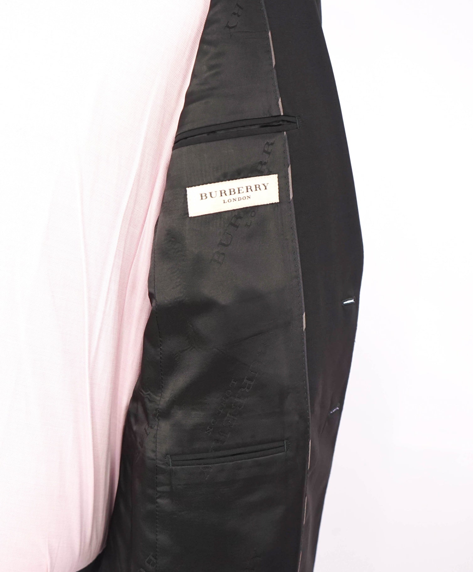 $2,395 BURBERRY LONDON - Solid Black Wool Suit - 40L