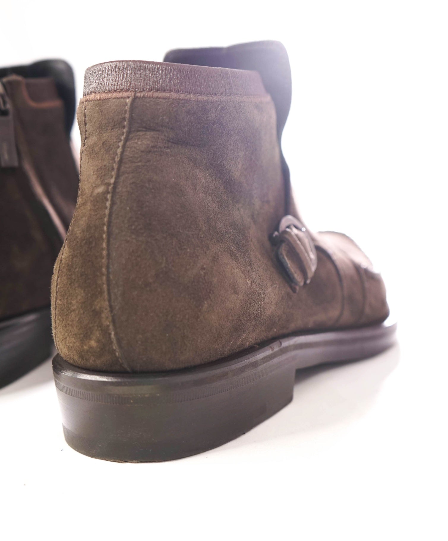 $1,150 FERRAGAMO - Braided Brown Suede Western Heel Boots - 8 D