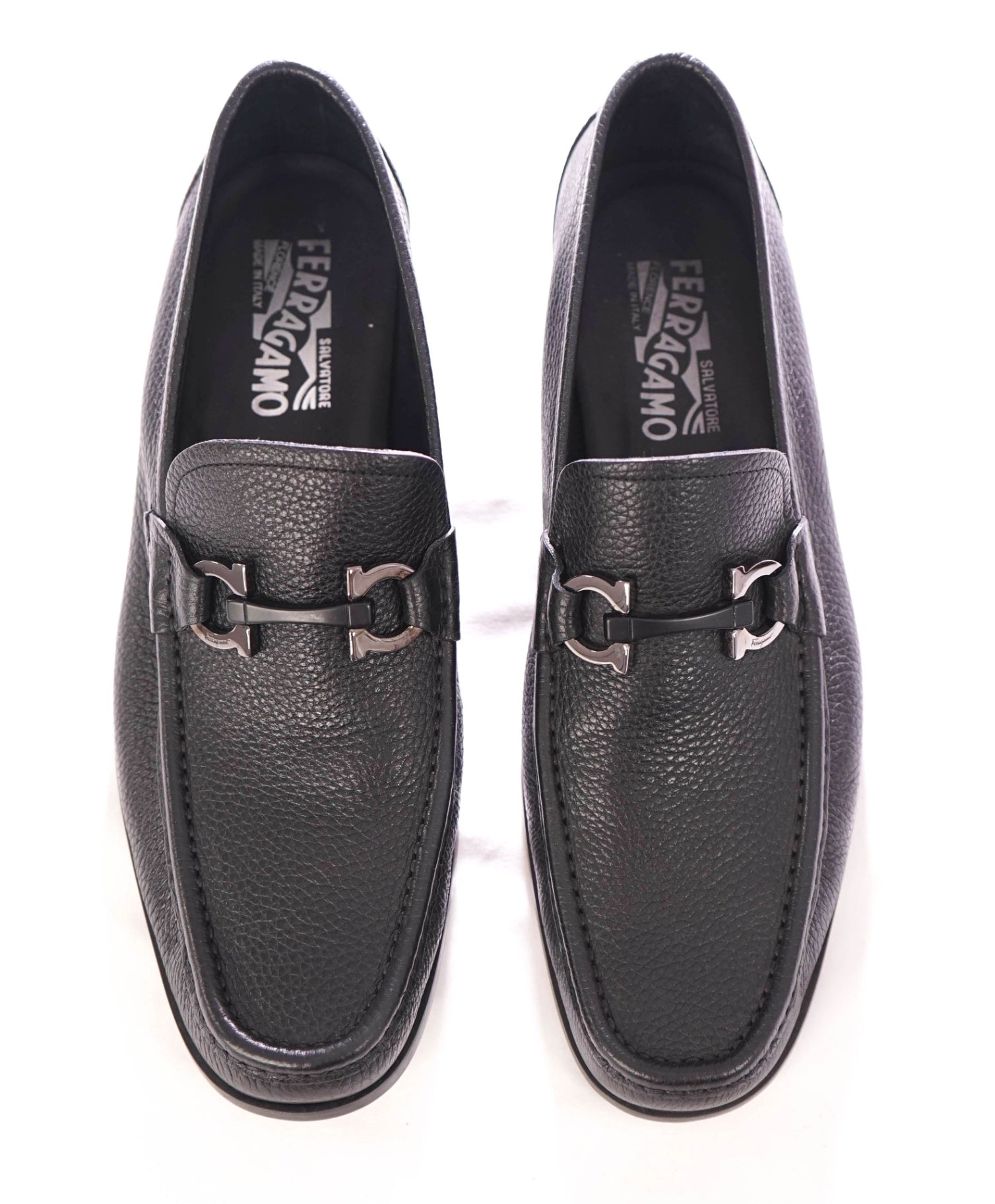 $850 SALVATORE FERRAGAMO - Leather Black Pebble Loafers - 10 D