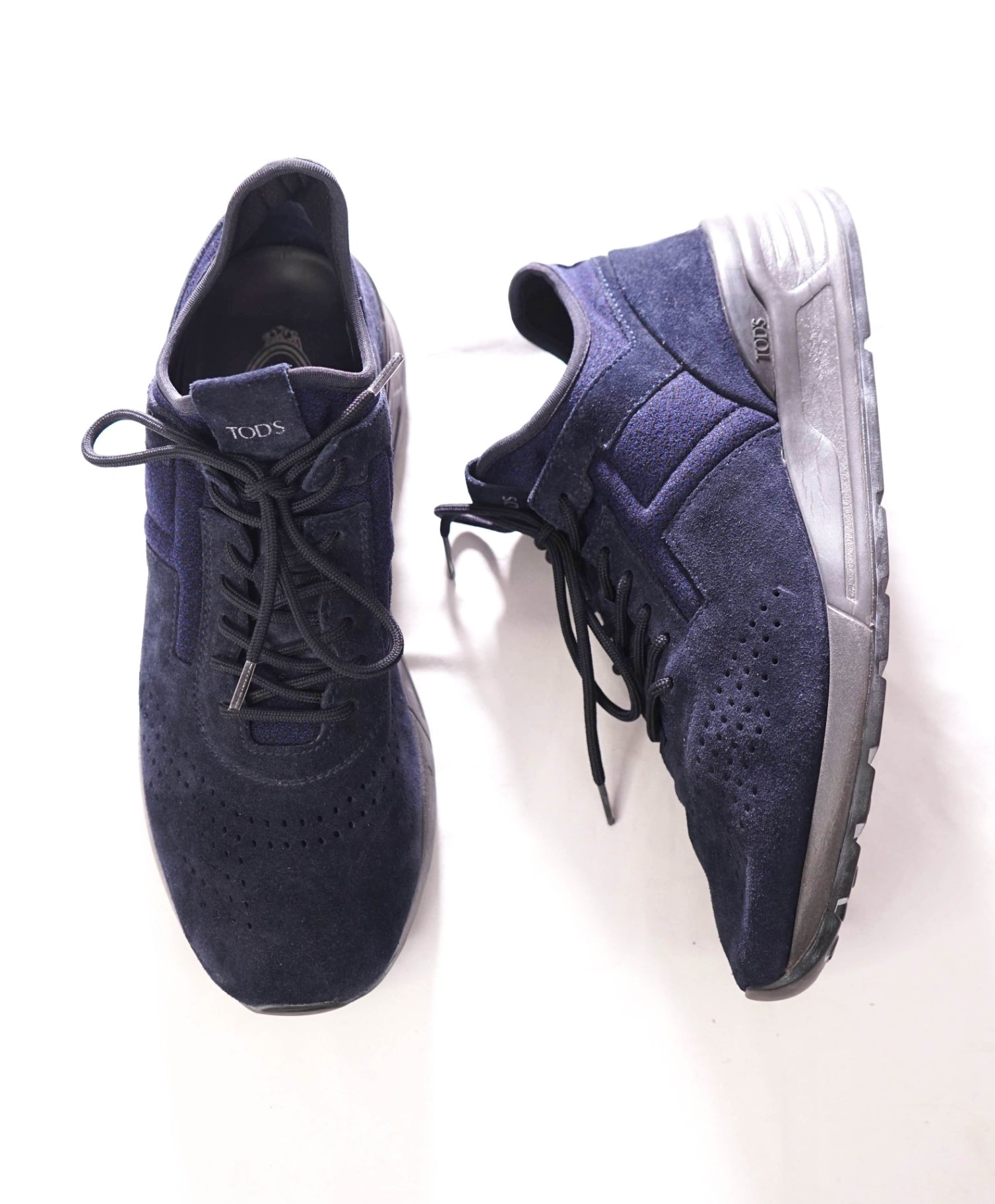 $780 TOD'S - Navy Suede "T" Sneakers - US 7.5 (UK6.5)