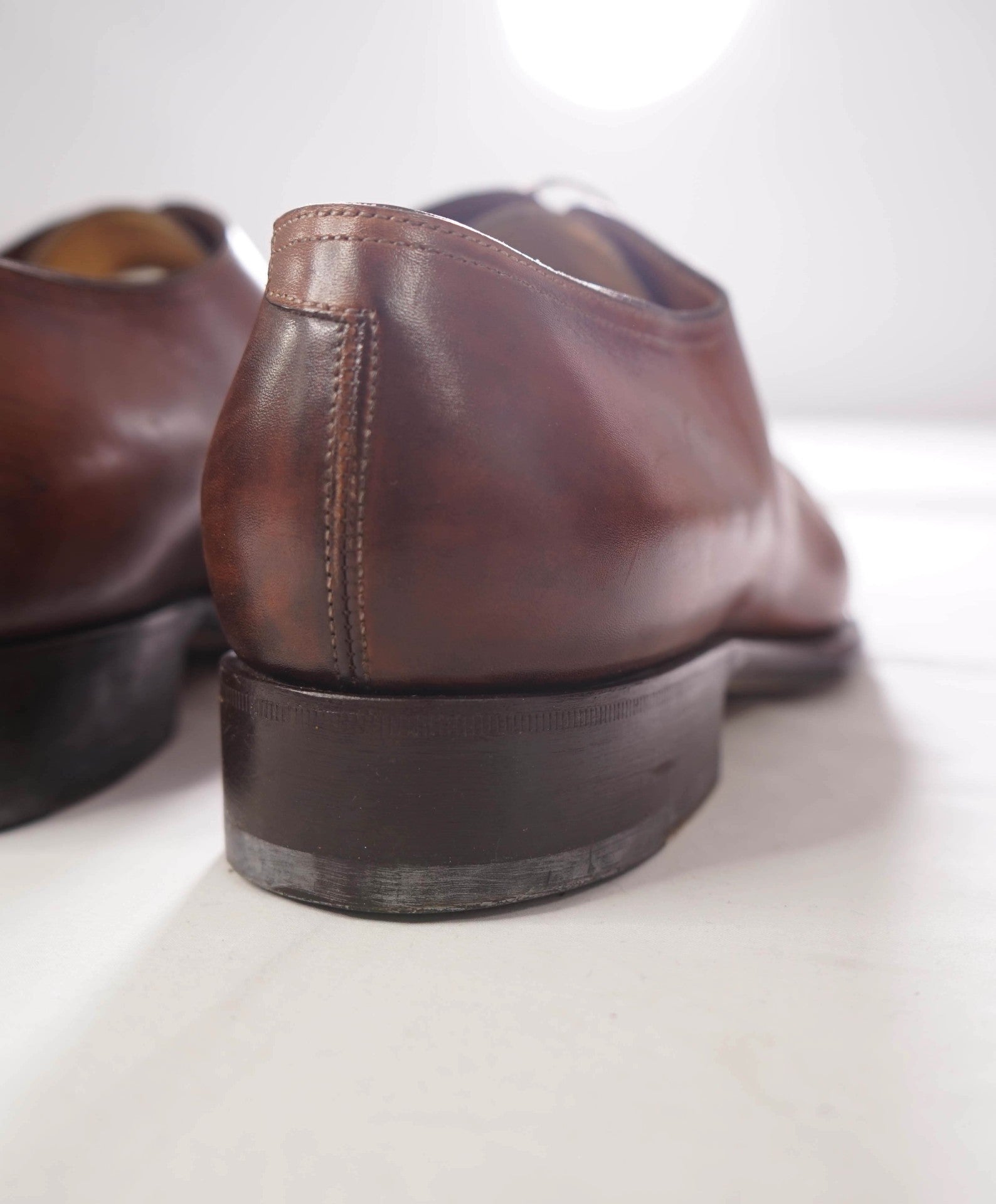 $1,195 SANTONI - GOODYEAR Brown Oxfords Patina Leather - 10 (9UK)