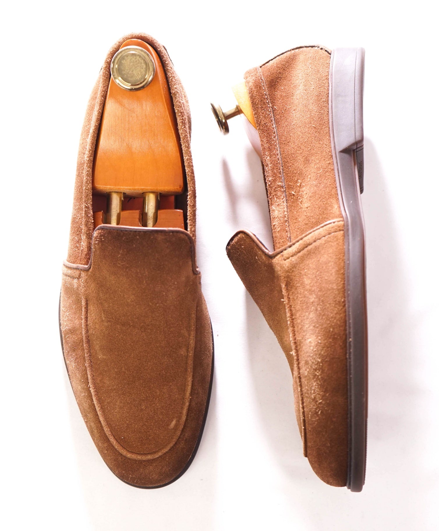 $800 SANTONI - Suede Unlined Brown Venetian Loafers - US 9.5 (UK8.5)