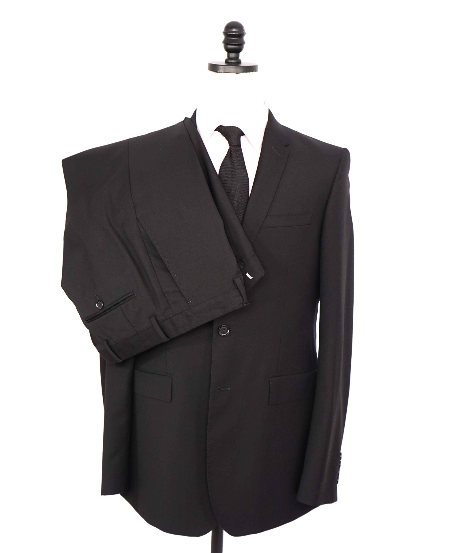$2,395 BURBERRY LONDON - Solid Black Wool Suit - 40L