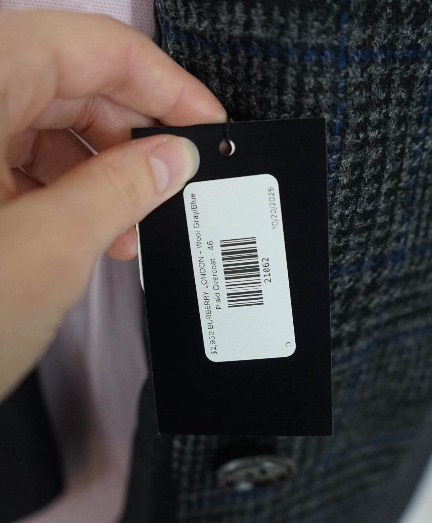 $2,950 BURBERRY LONDON - Wool Gray/Blue Plaid Overcoat - 46