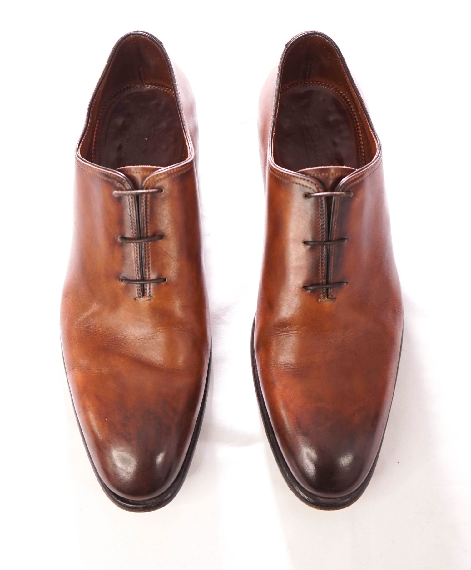$1,195 SANTONI - GOODYEAR Brown Oxfords Patina Leather - 10 (9UK)