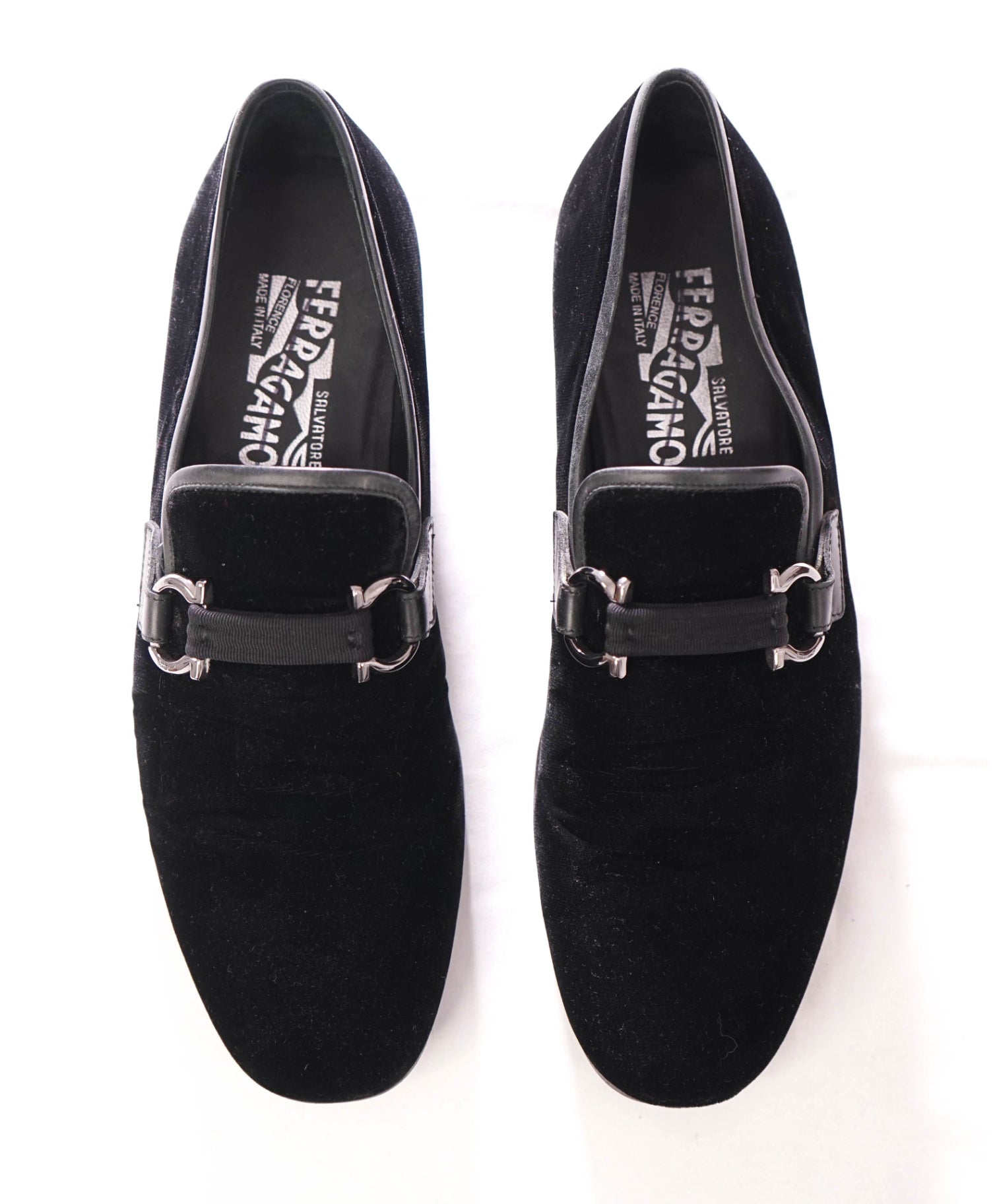 $700 FERRAGAMO - Velvet "PARTY" Black Smoking Loafers - 7 D