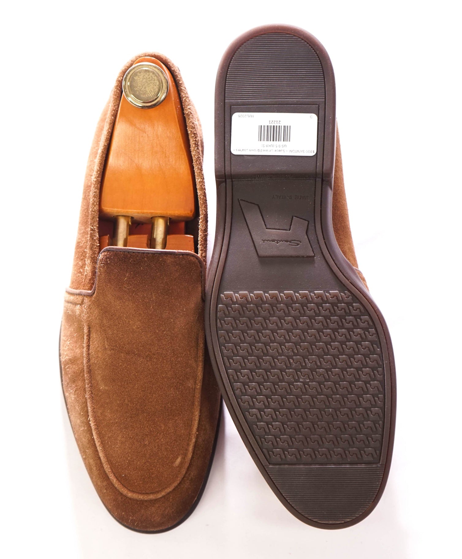 $800 SANTONI - Suede Unlined Brown Venetian Loafers - US 9.5 (UK8.5)
