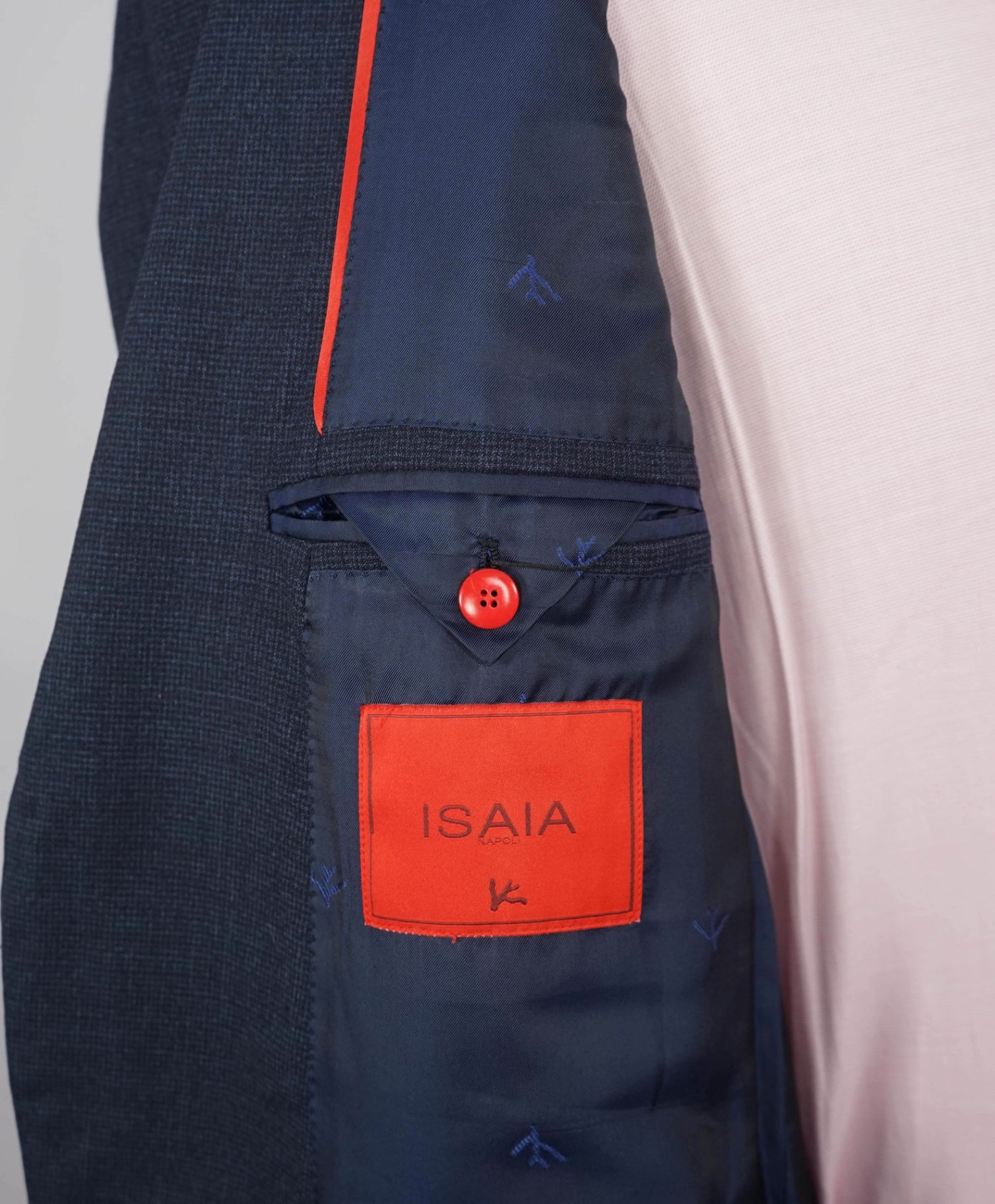 $4,050 ISAIA - Wool Navy Blue Micro check Suit - 42R