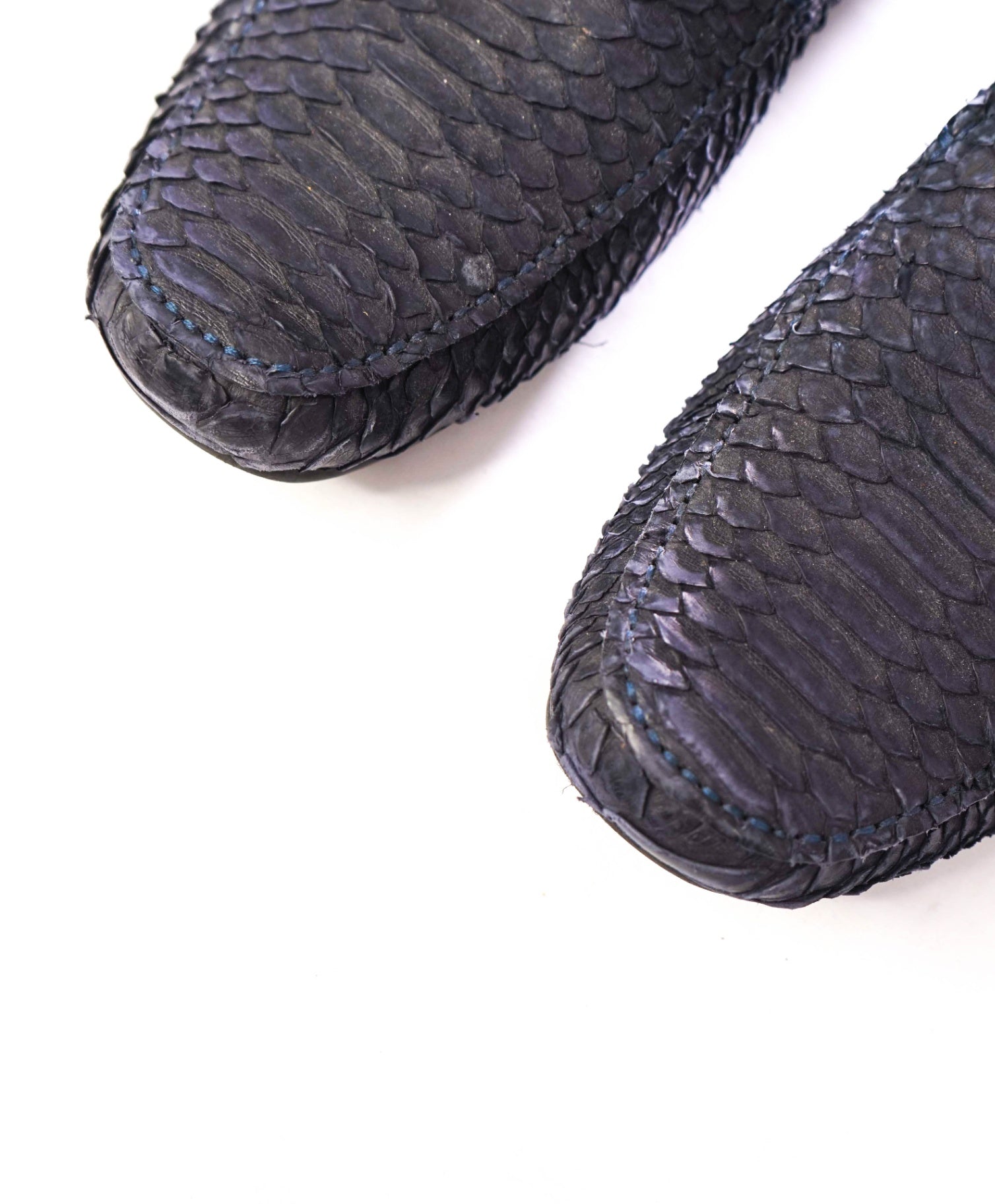 $2,200 FERRAGAMO - Python Skin Navy Driving Loafers - 8.5 EE