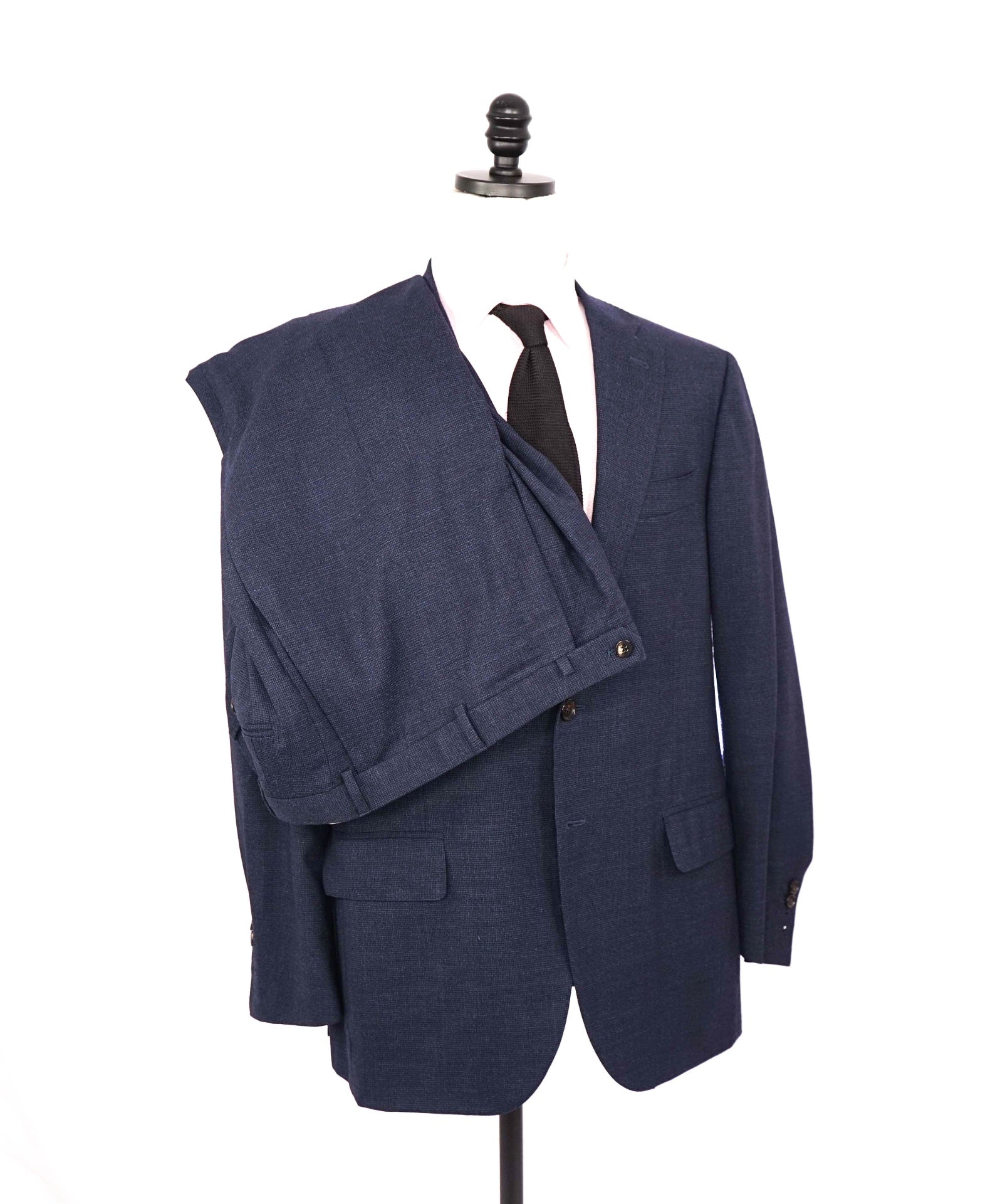 $4,050 ISAIA - Wool Navy Blue Micro check Suit - 42R