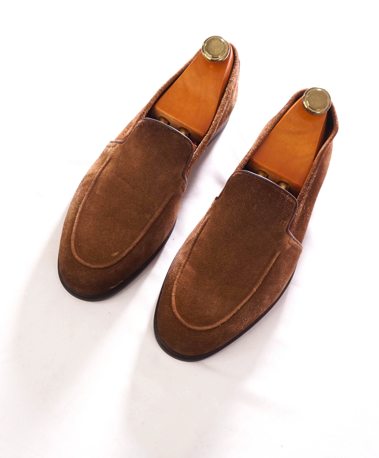 $800 SANTONI - Suede Unlined Brown Venetian Loafers - US 9.5 (UK8.5)