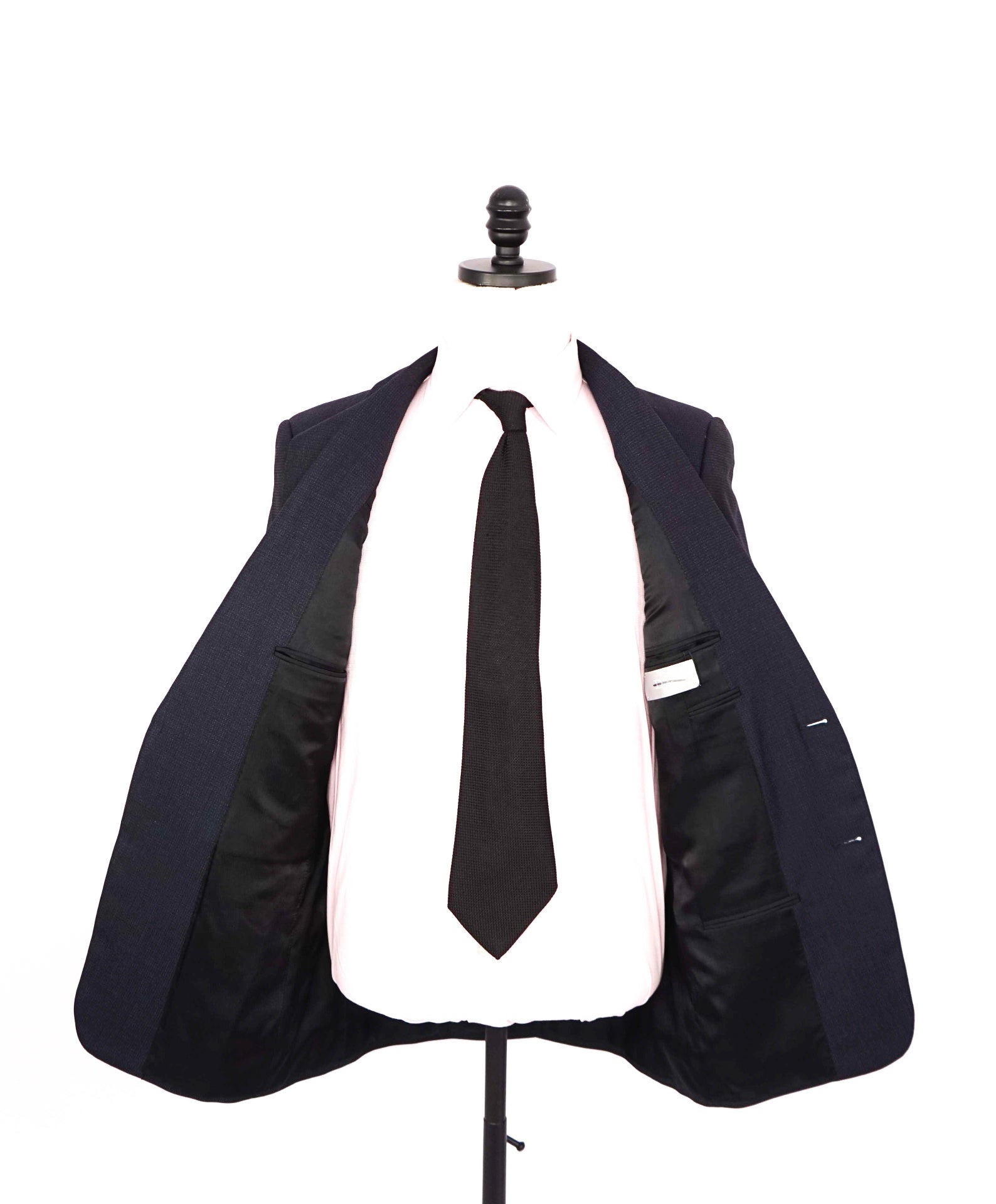 $3,500 DIOR - Navy Blue Wool Textured Classic Slim Lapel Suit - 38R
