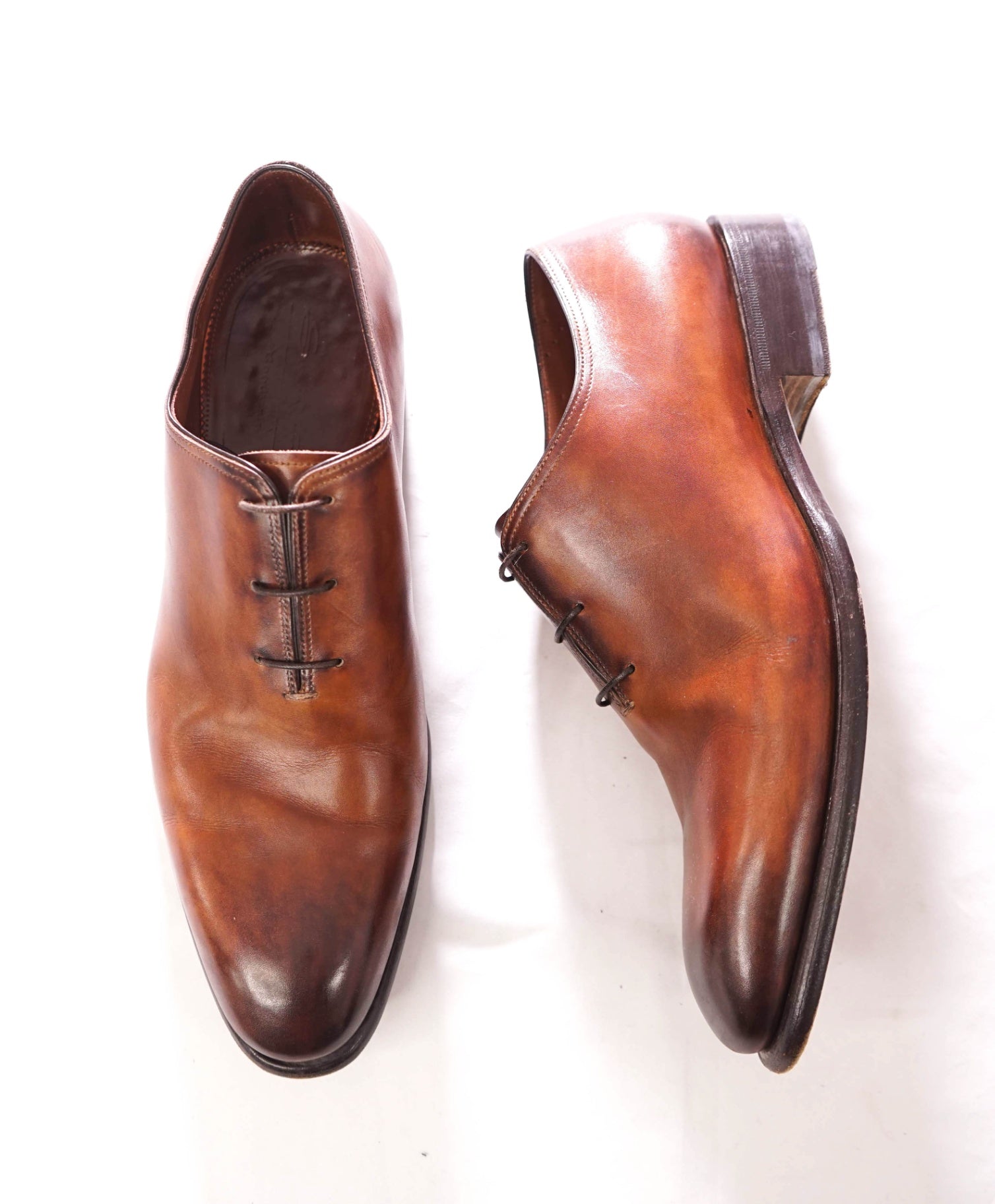 $1,195 SANTONI - GOODYEAR Brown Oxfords Patina Leather - 10 (9UK)