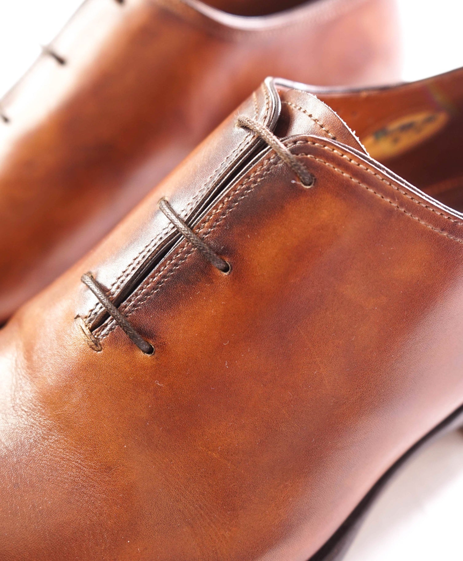 $1,195 SANTONI - GOODYEAR Brown Oxfords Patina Leather - 10 (9UK)