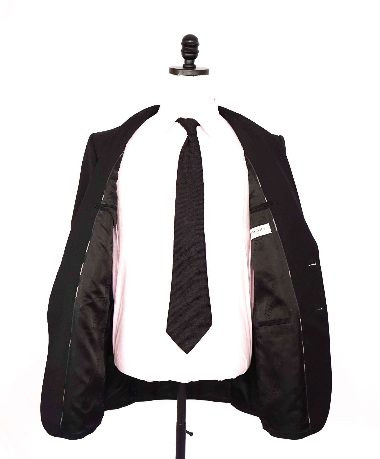 $2,395 BURBERRY LONDON - Solid Black Wool Suit - 40L