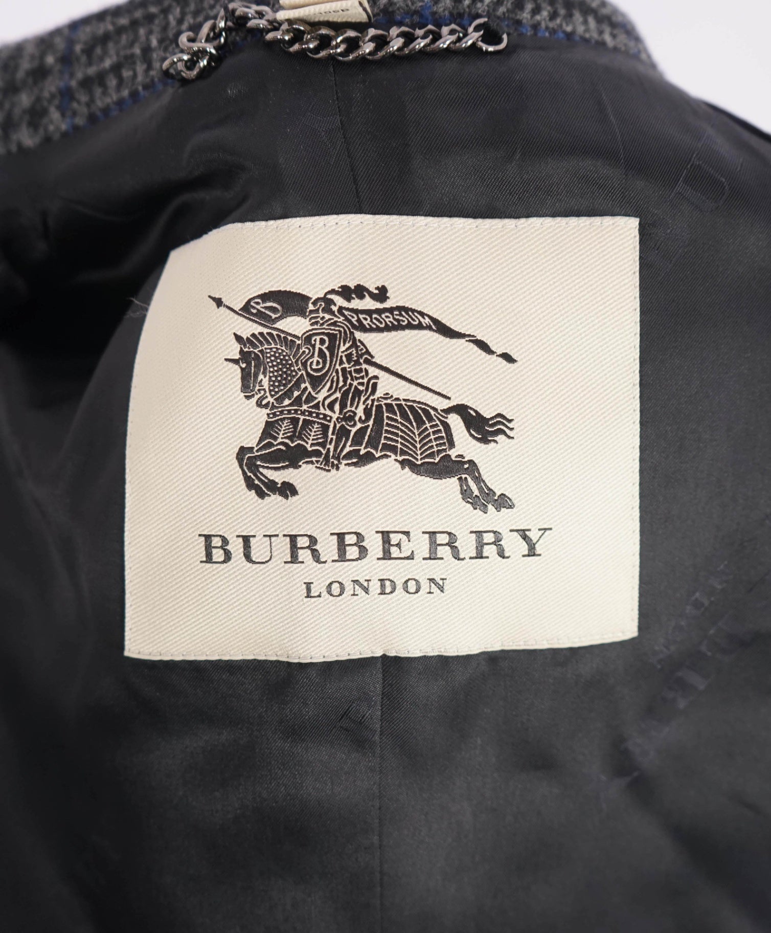 $2,950 BURBERRY LONDON - Wool Gray/Blue Plaid Overcoat - 46