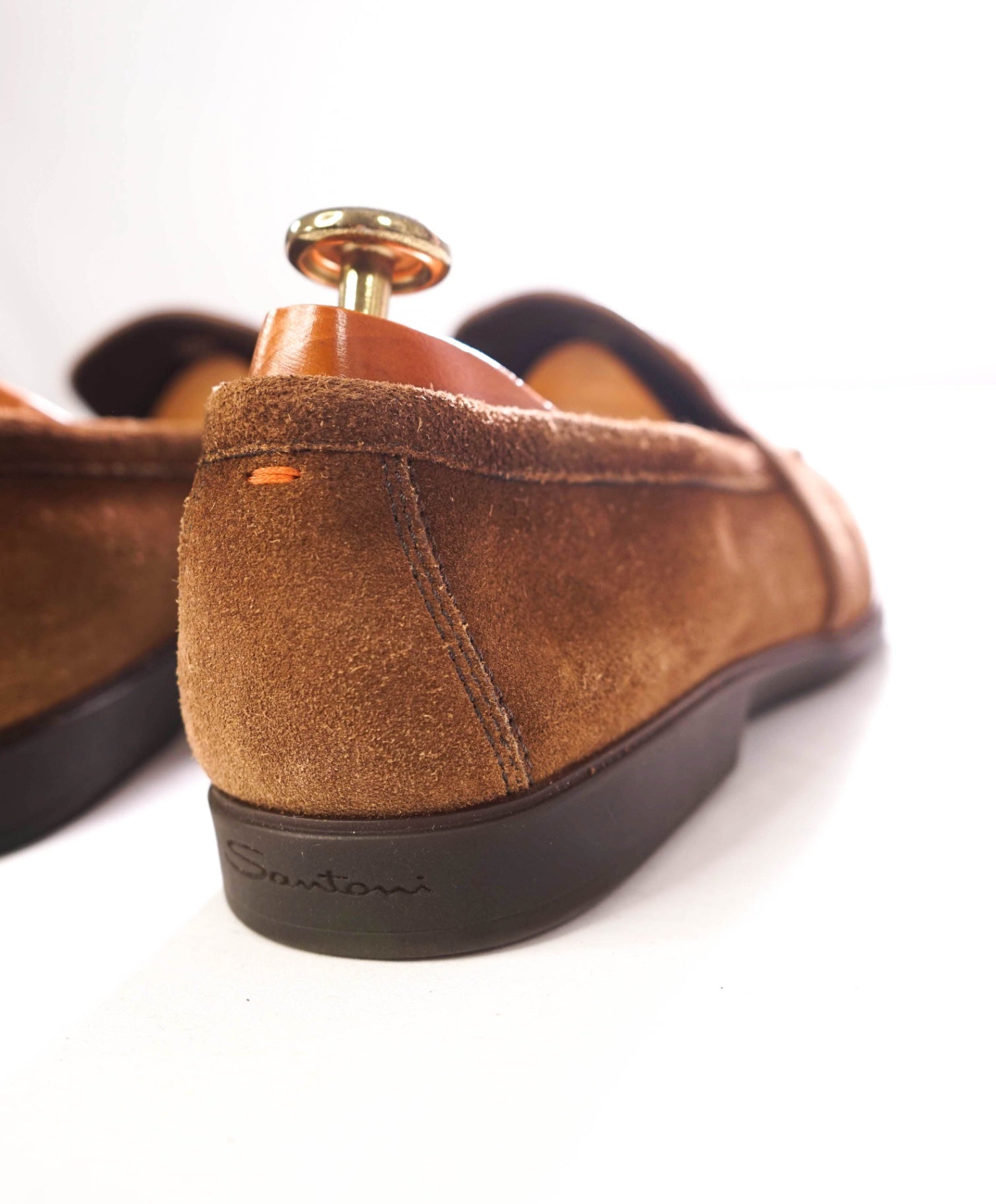 $800 SANTONI - Suede Unlined Brown Venetian Loafers - US 9.5 (UK8.5)