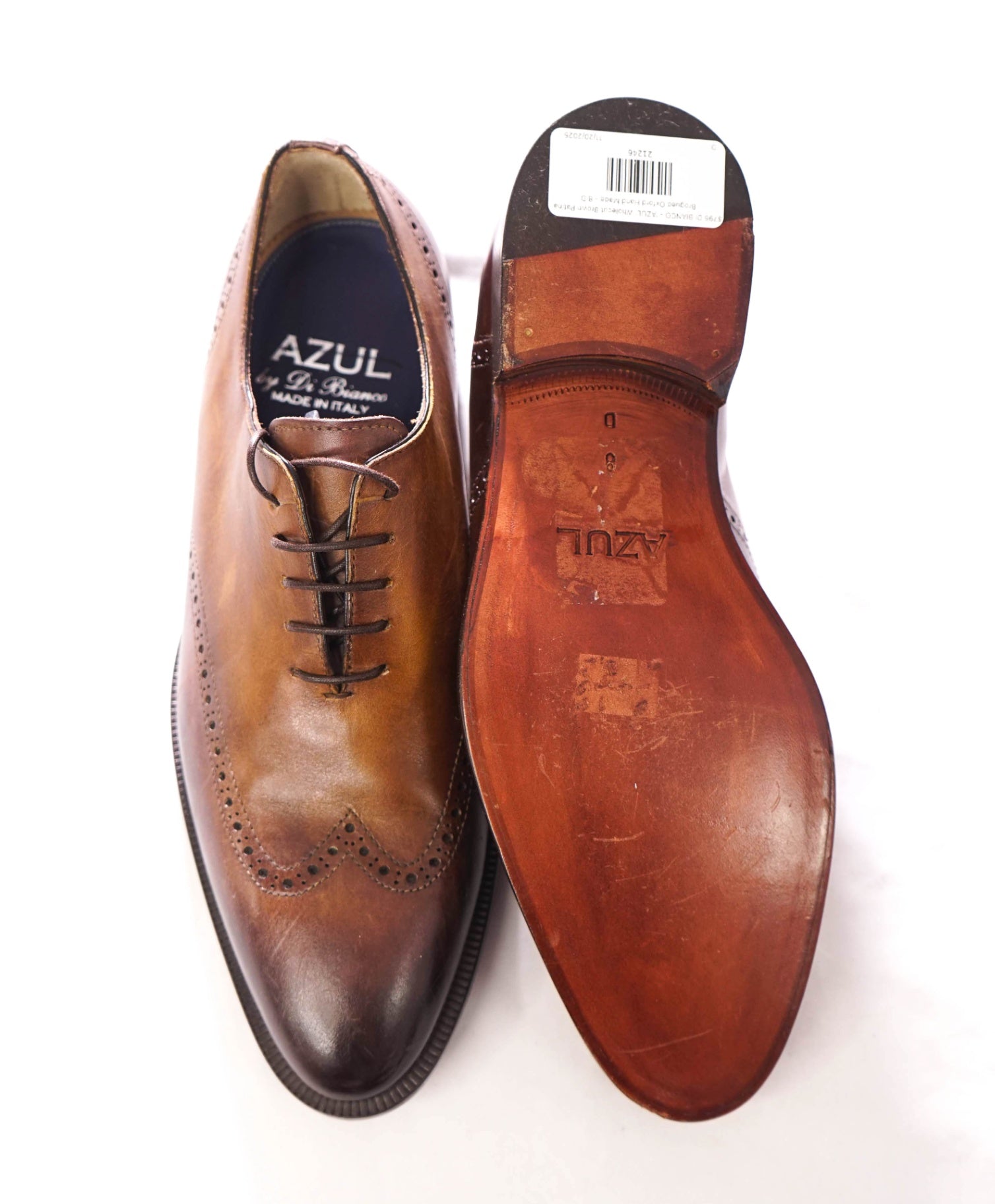 $795 DI BIANCO - 'AZUL' Wholecut Brown Patina Oxford Hand Made - 8 D