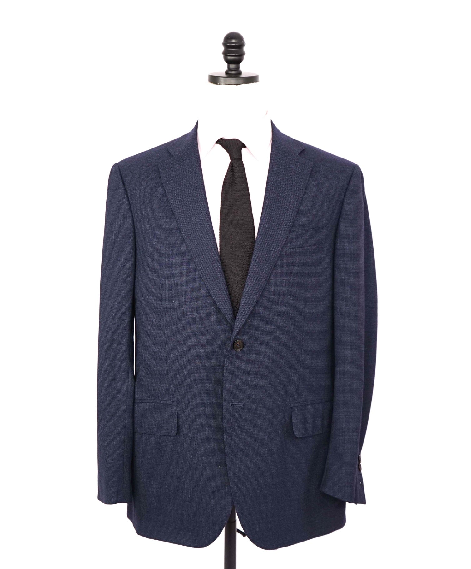 $4,050 ISAIA - Wool Navy Blue Micro check Suit - 42R