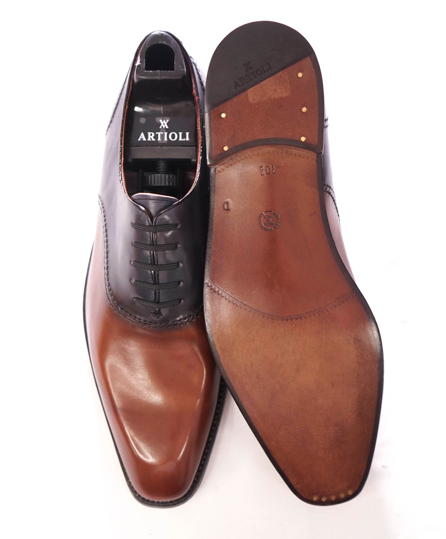 $1,650 ARTIOLI - Navy/Brown Leather Oxfords - 10.5