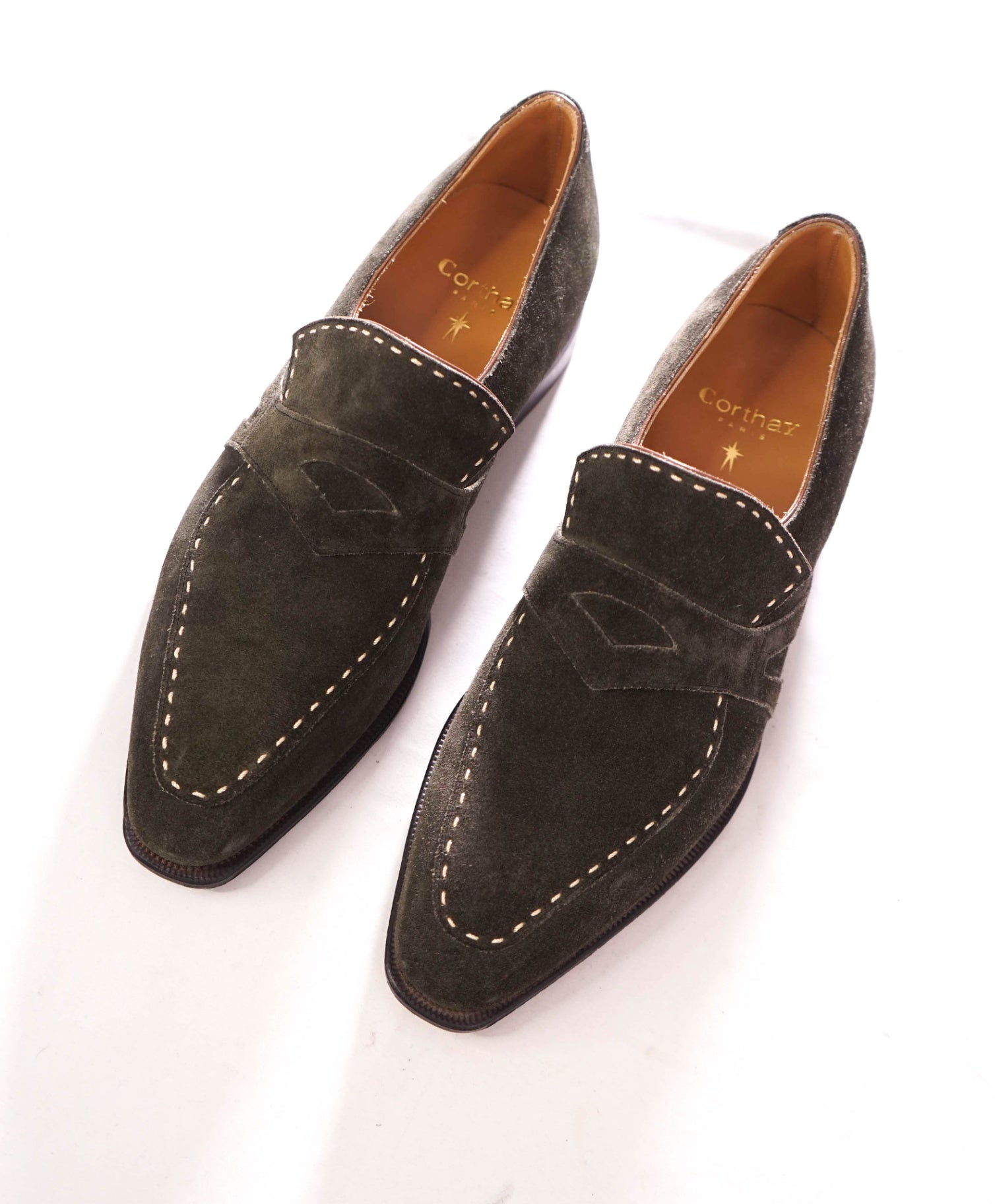 $2,460 CORTHAY - Green Suede "RASCAILLE" Loafers - 8