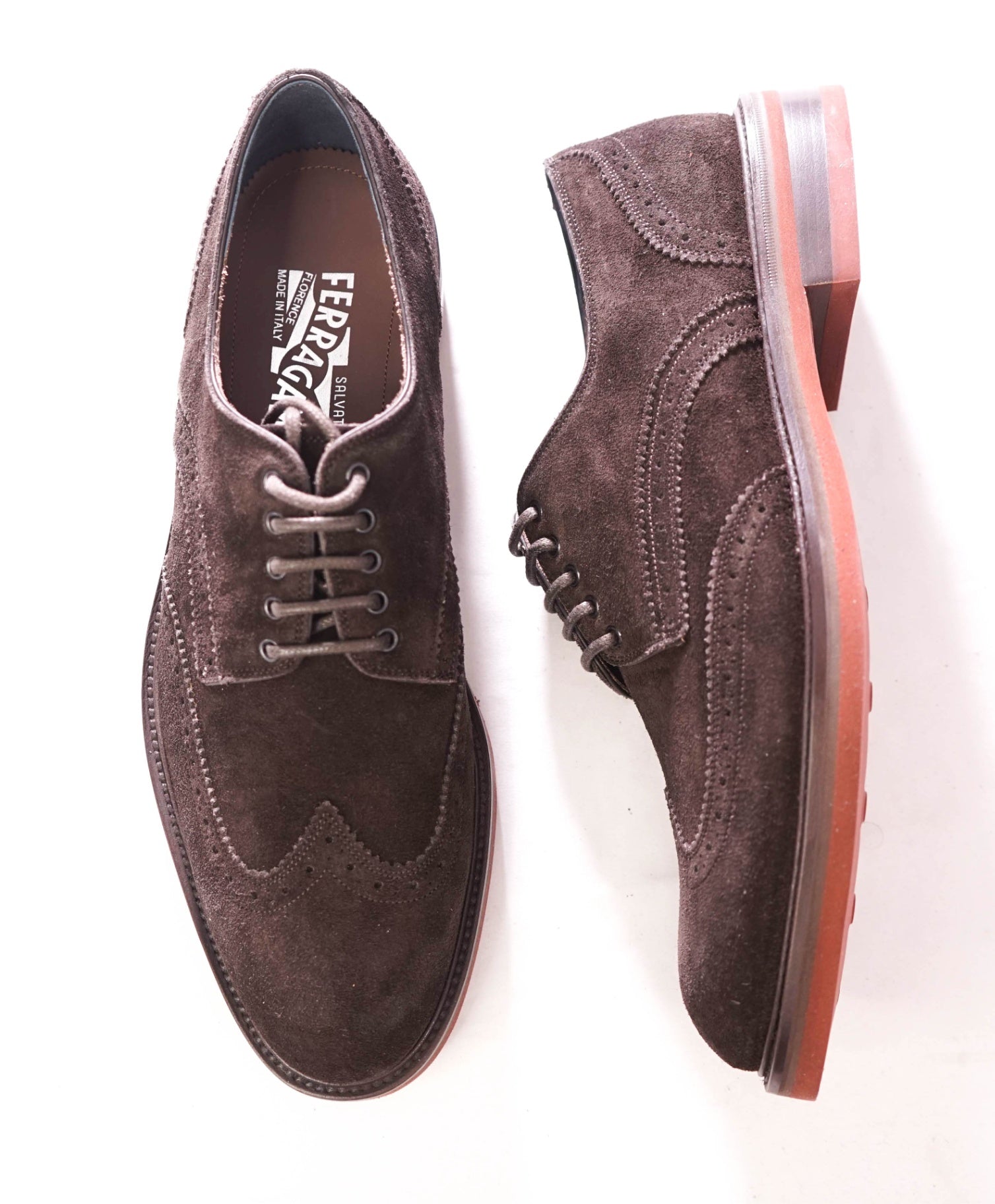 $880 FERRAGAMO - Brown Suede "BREWOOD" Derby - 8 D