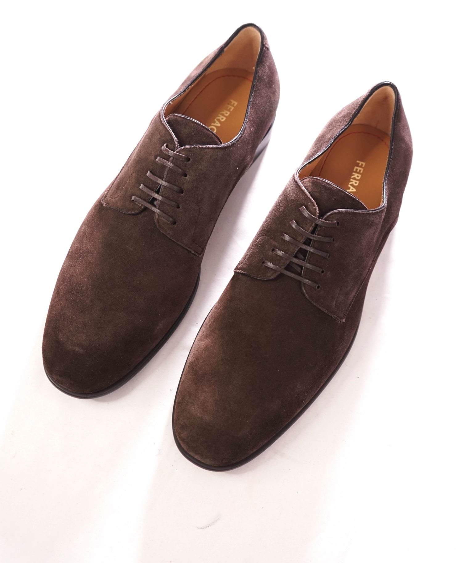 $880 FERRAGAMO - "FOSCO" Chocolate Brown Suede Derby - 10 E