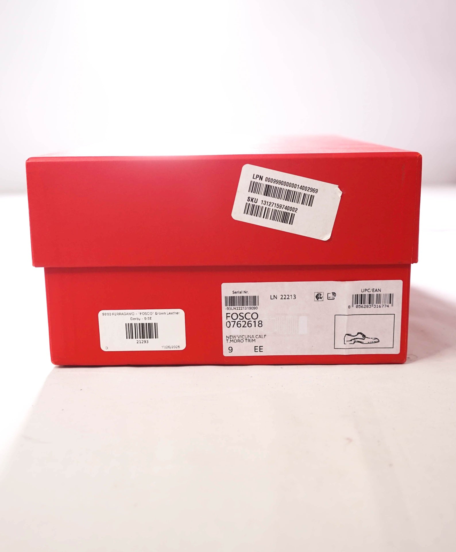$880 FERRAGAMO - "FOSCO" Brown Leather Derby - 9 EE