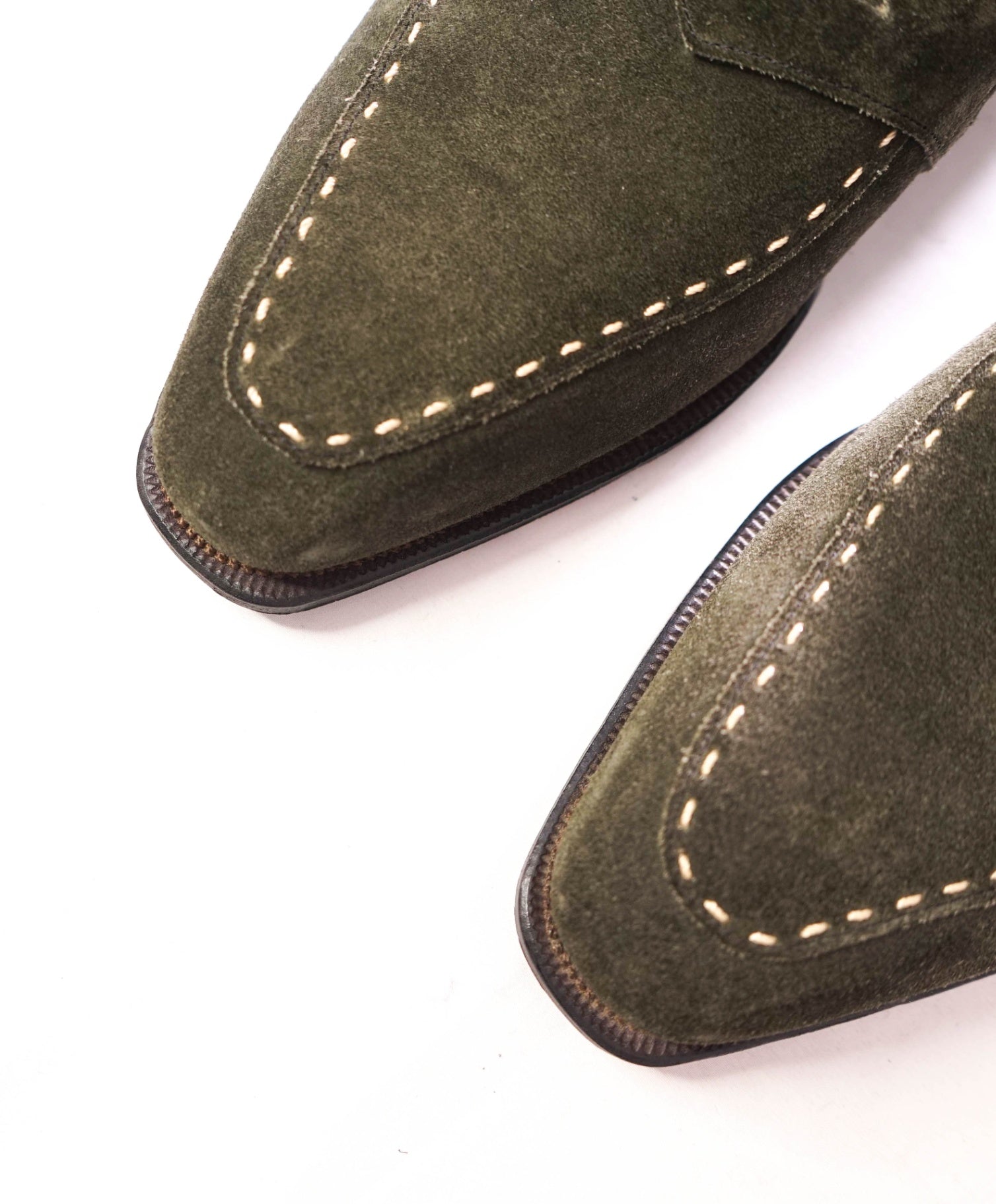 $2,460 CORTHAY - Green Suede "RASCAILLE" Loafers - 8