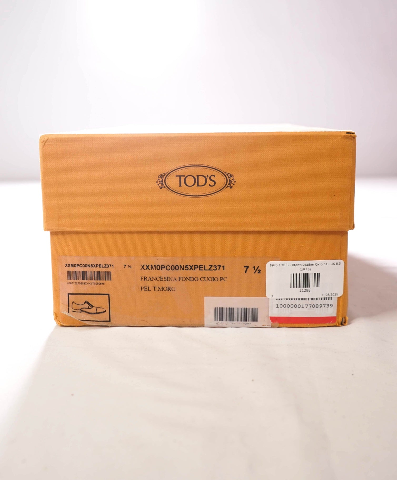$975 TOD'S - Brown Leather Oxfords LOGO - US 8.5 (UK7.5)