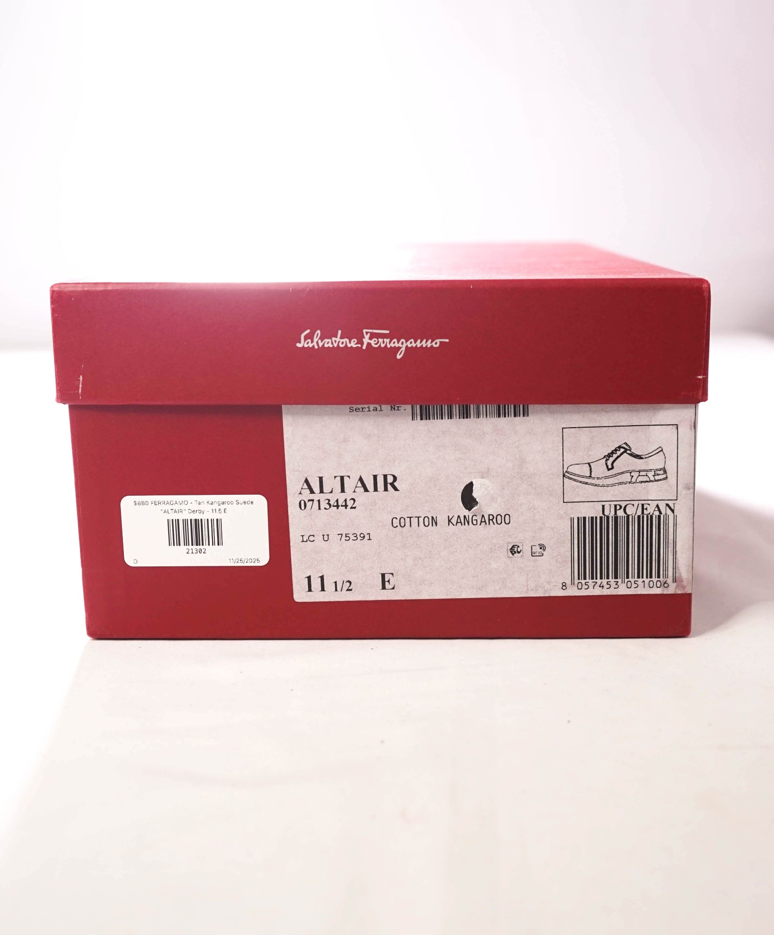 $880 FERRAGAMO - Tan Gancini Logo Suede "ALTAIR" Derby - 11.5 E