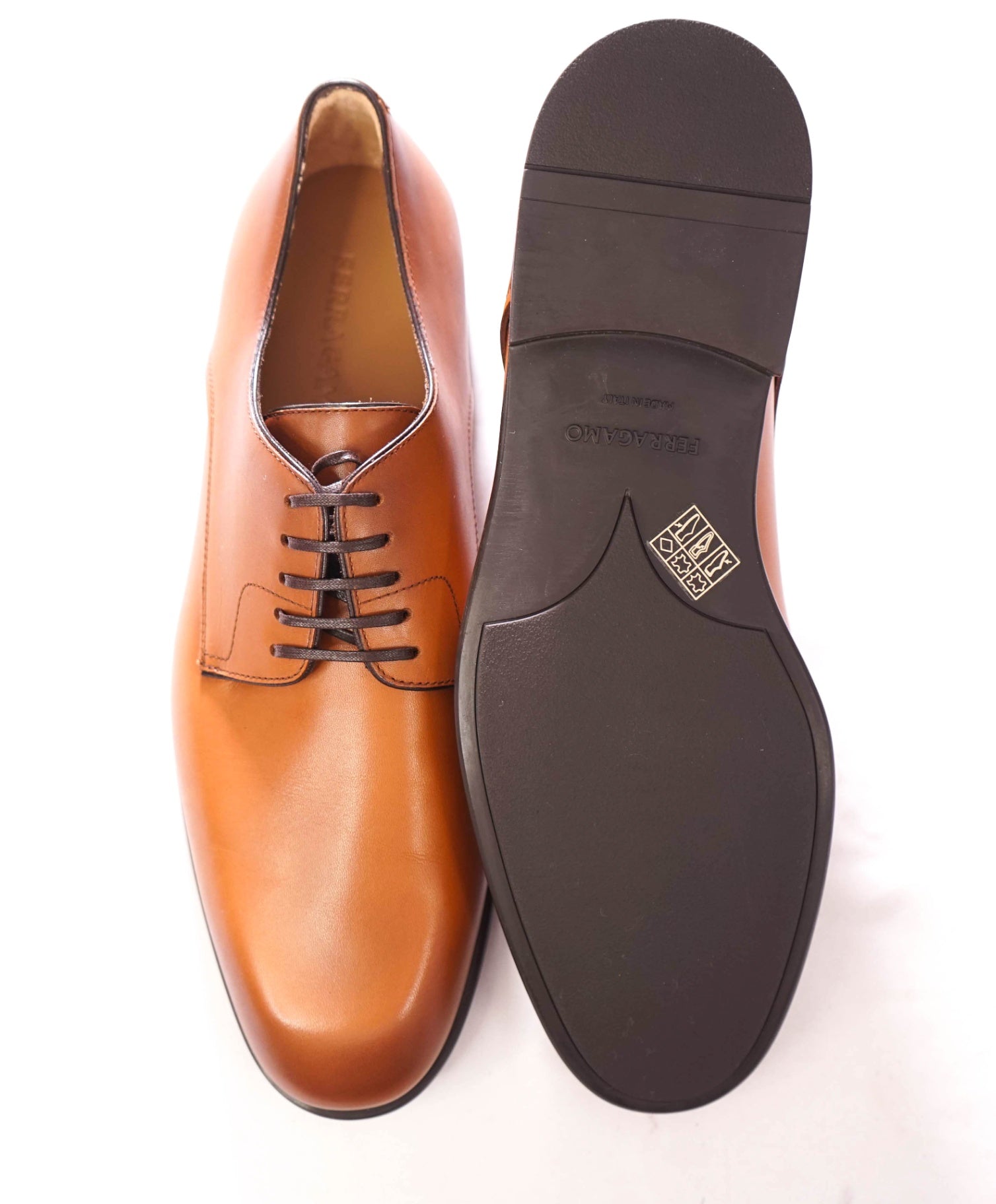 $880 FERRAGAMO - "FOSCO" Brown Leather Derby - 9 EE