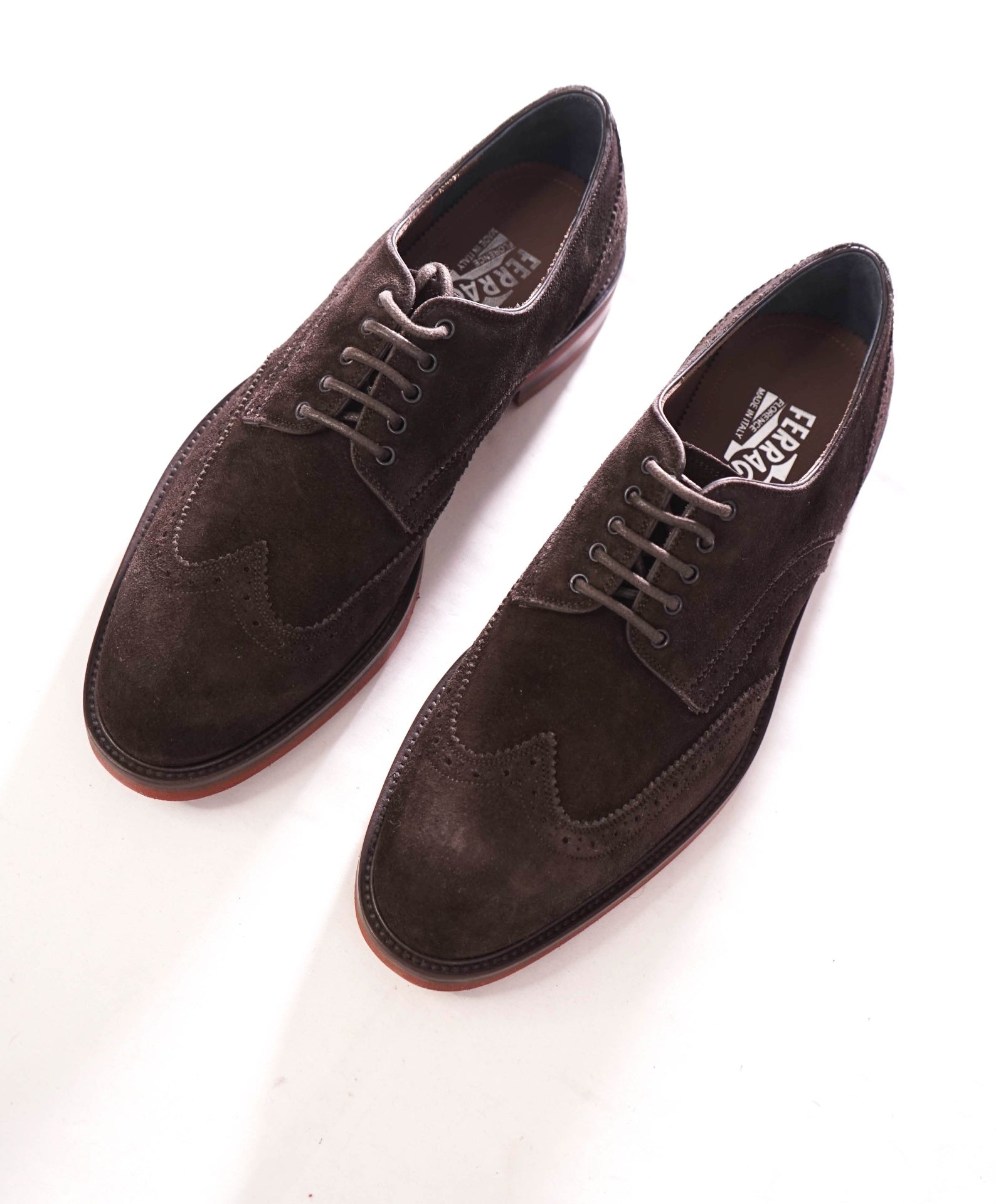 $880 FERRAGAMO - Brown Suede "BREWOOD" Derby - 8 D