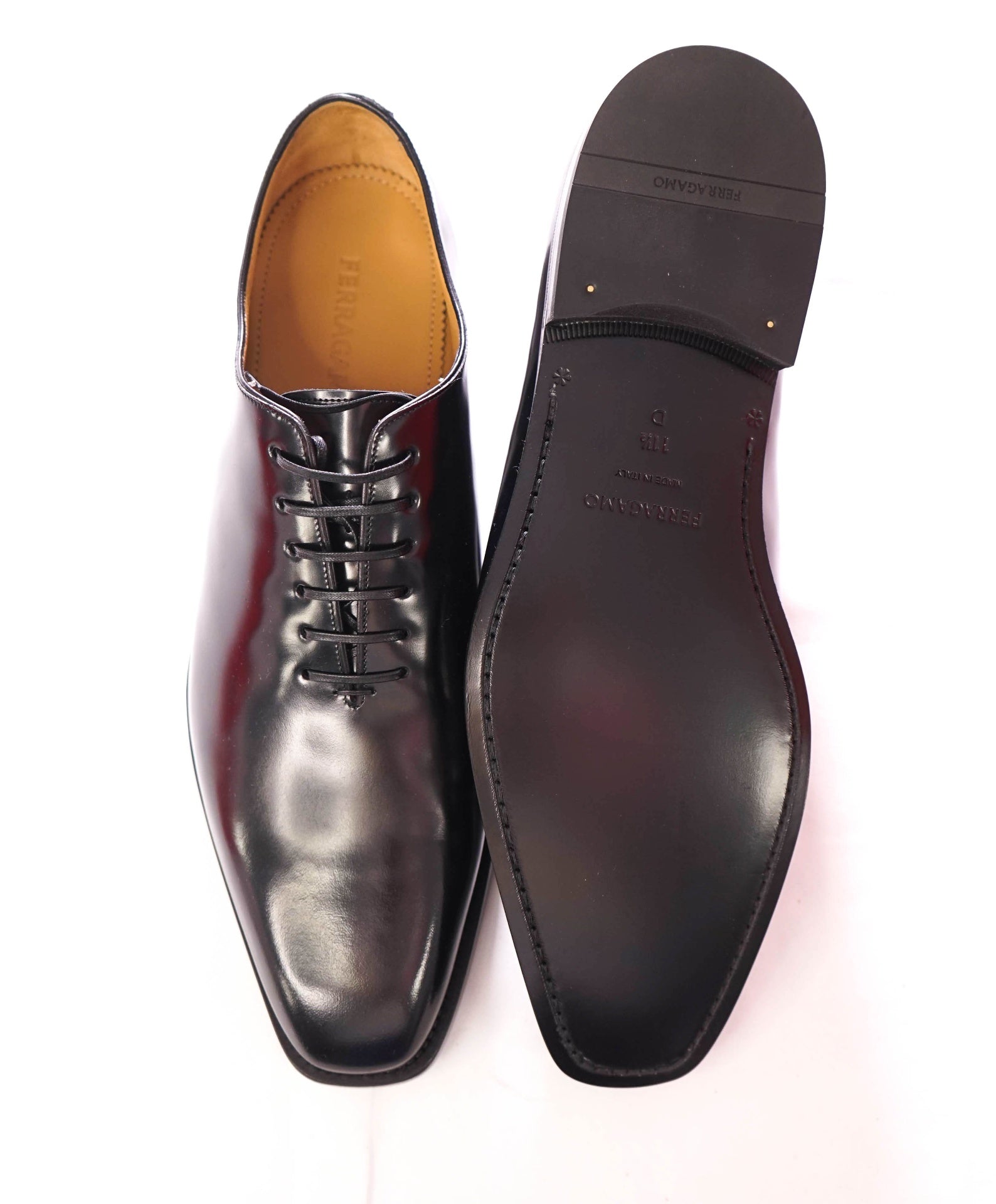 $1,090 FERRAGAMO - Black Leather "GEOFFREY" Oxfords - 11.5 D