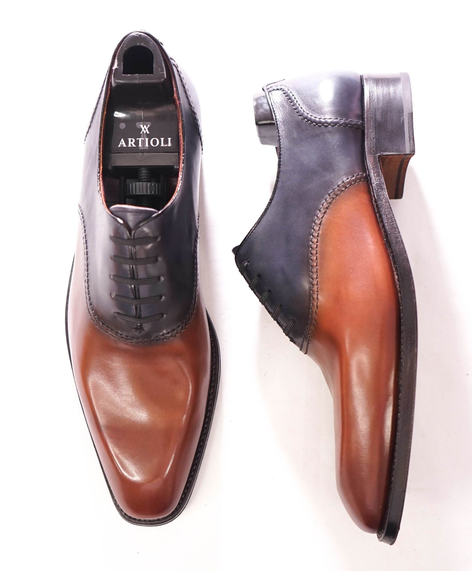 $1,650 ARTIOLI - Navy/Brown Leather Oxfords - 10.5