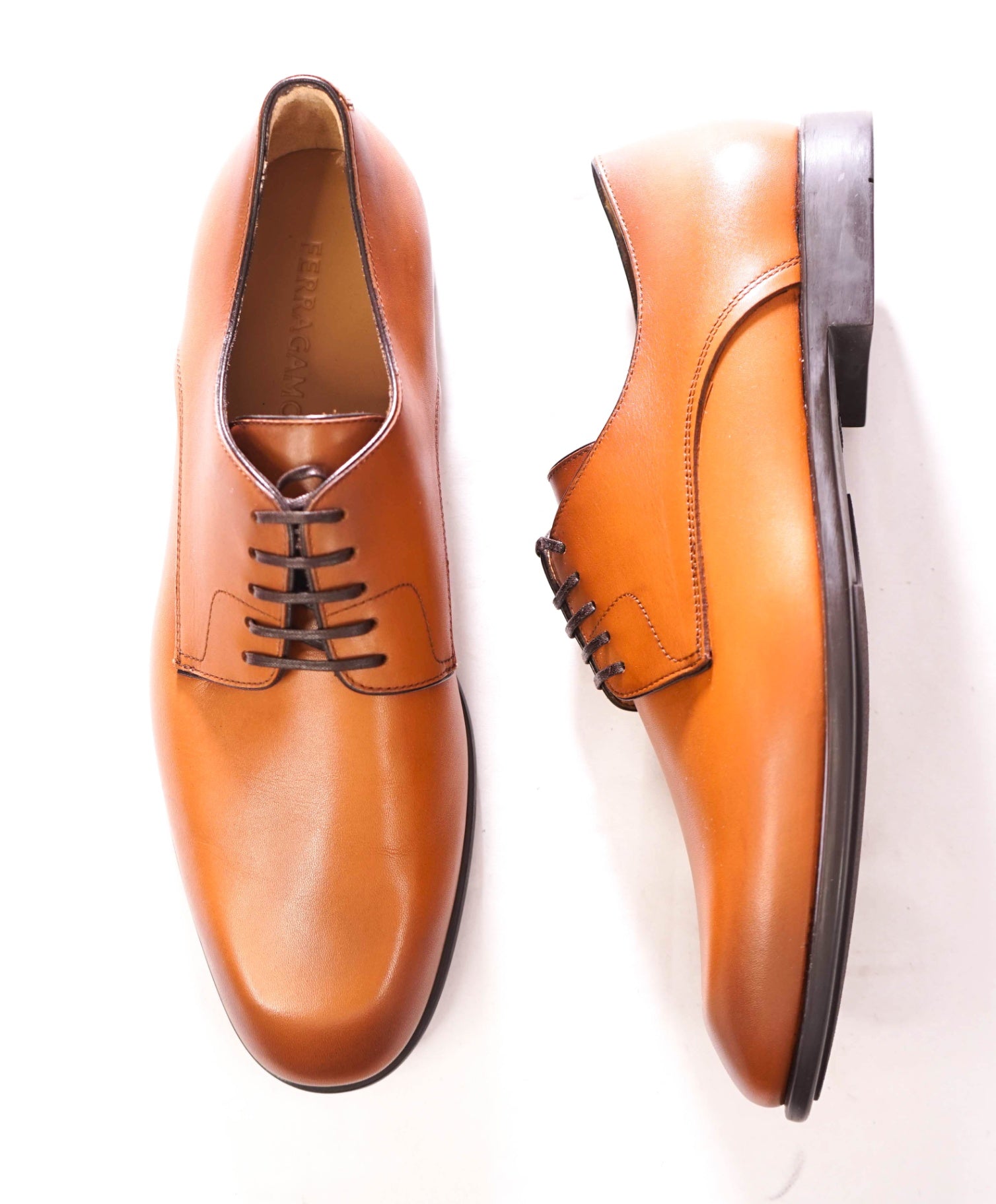 $880 FERRAGAMO - "FOSCO" Brown Leather Derby - 9 EE