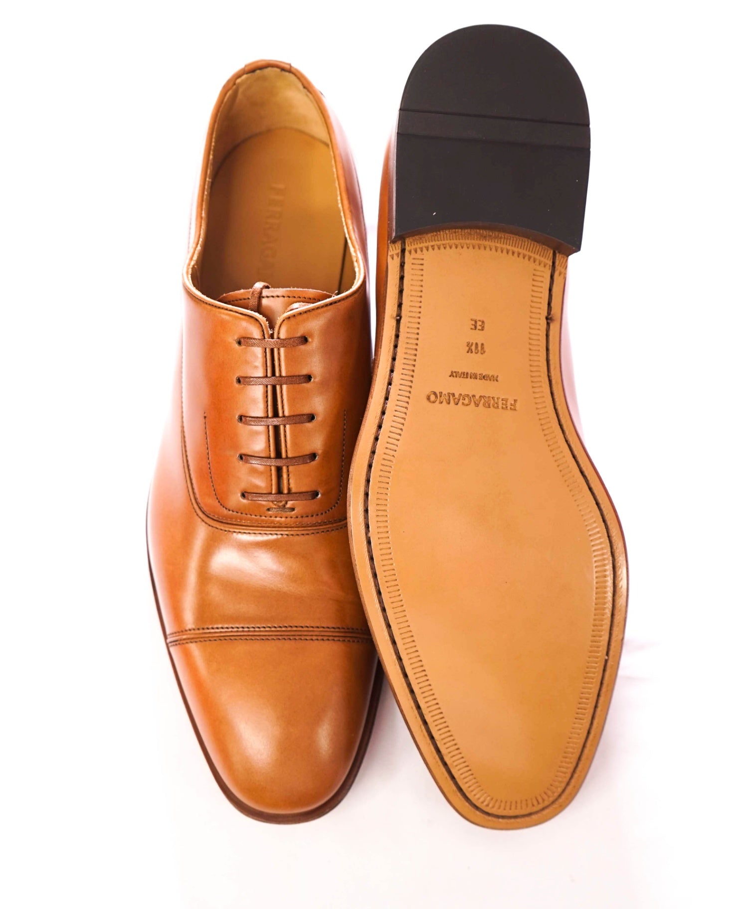$995 FERRAGAMO - "Fermin" Brown Leather Oxfords - 11.5 EE