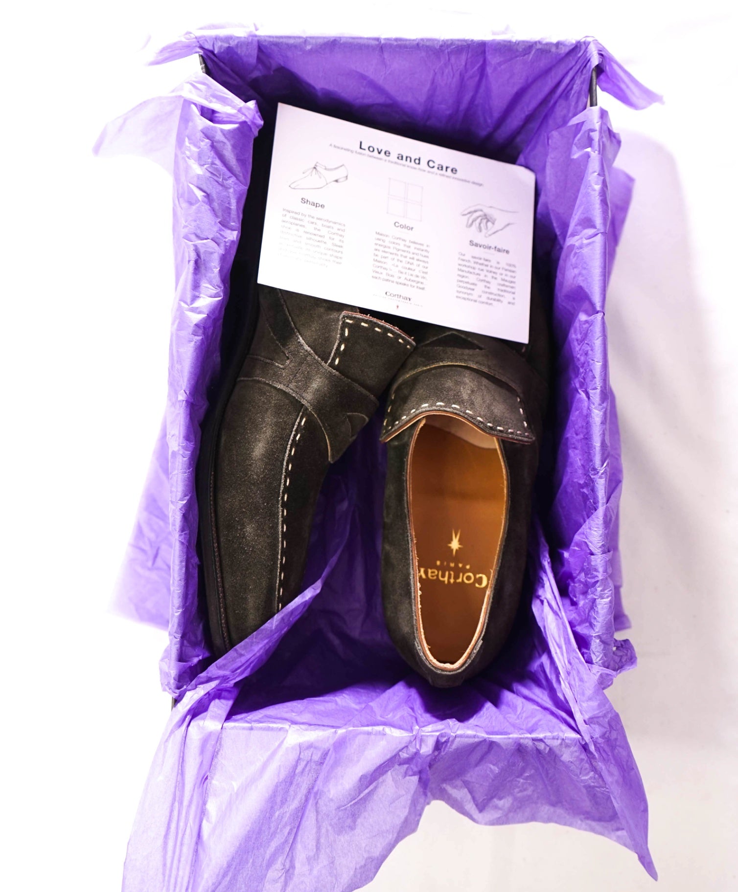 $2,460 CORTHAY - Green Suede "RASCAILLE" Loafers - 8