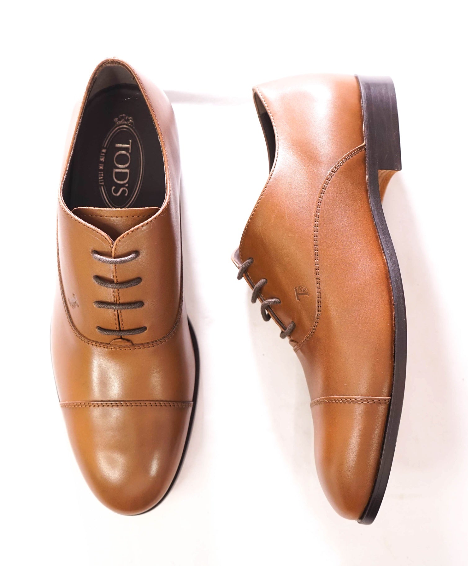 $975 TOD'S - Brown Leather Oxfords LOGO - US 8.5 (UK7.5)
