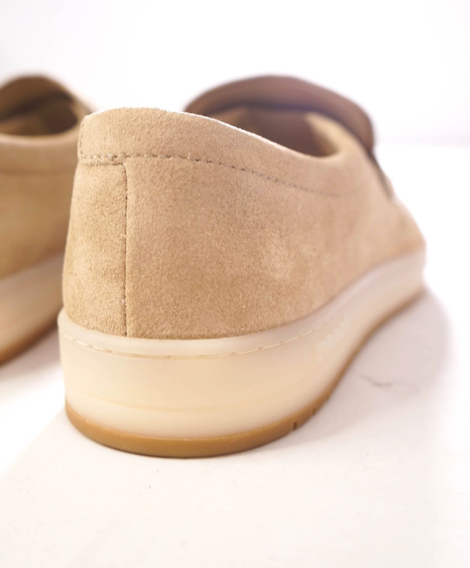 $1,070 PRADA - Tan Suede TRIANGLE LOGO Loafers - US 8 (UK7)