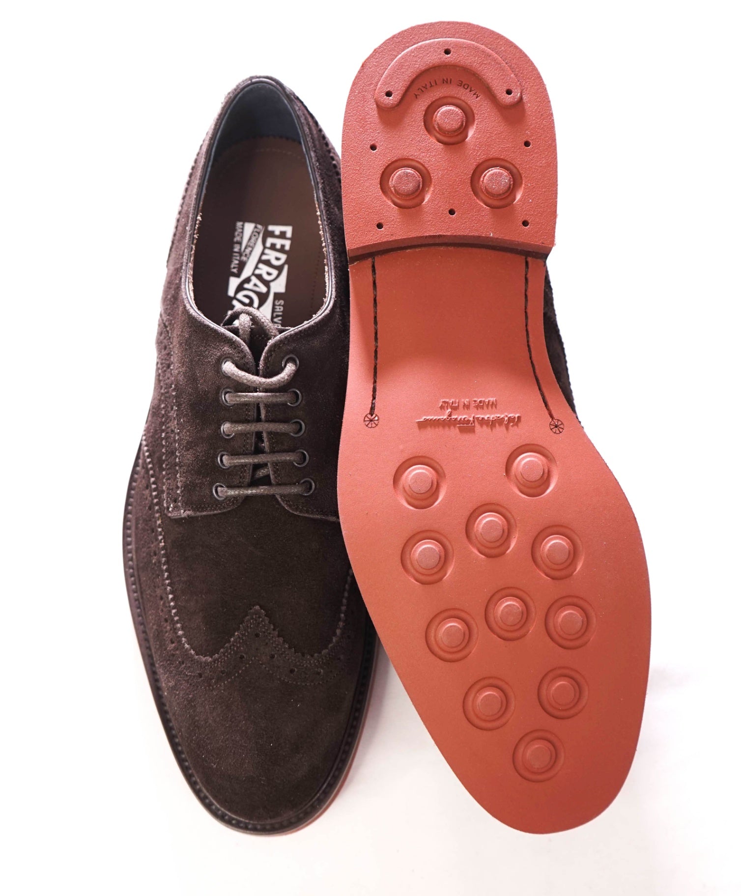 $880 FERRAGAMO - Brown Suede "BREWOOD" Derby - 8 D