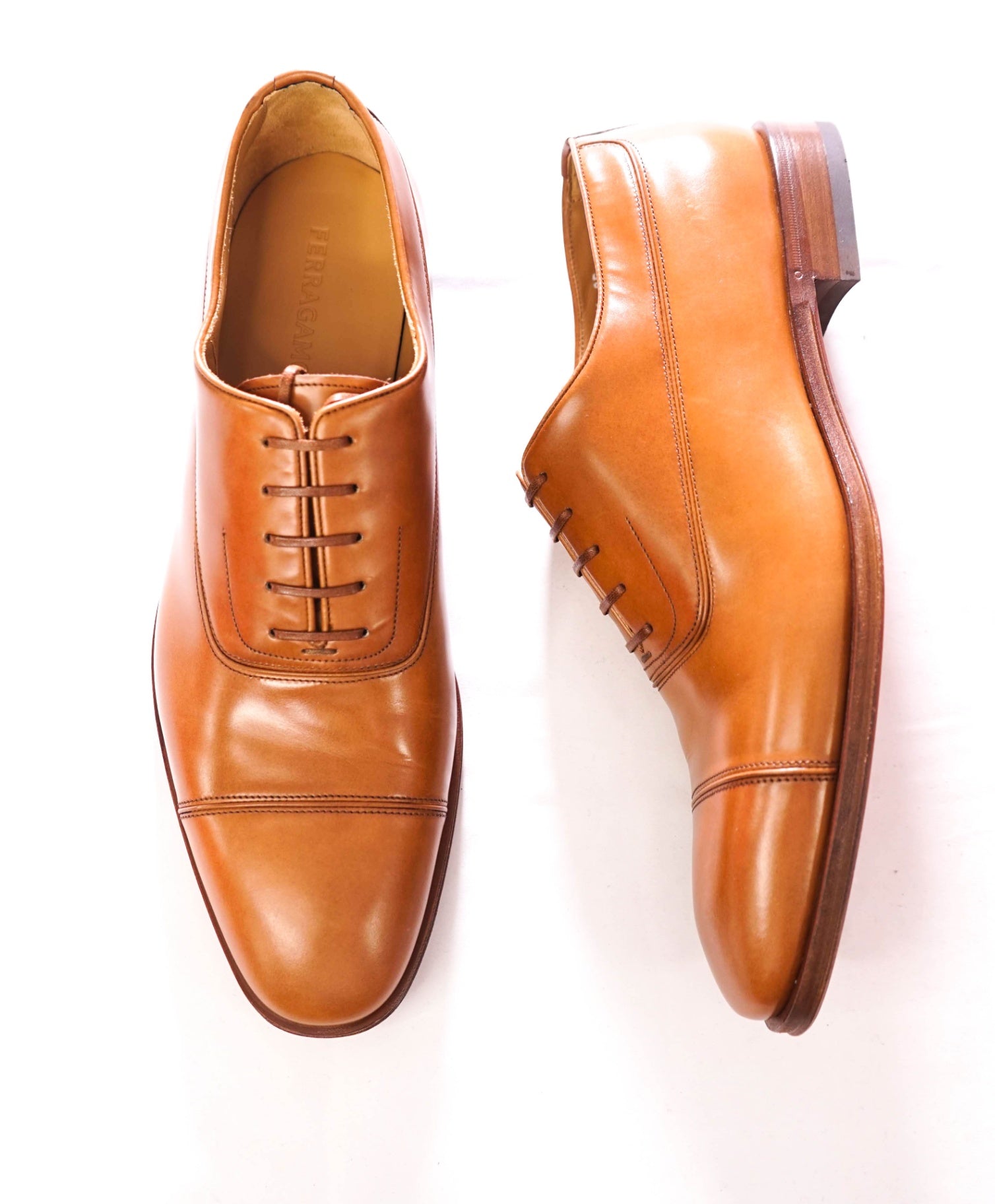 $995 FERRAGAMO - "Fermin" Brown Leather Oxfords - 11.5 EE