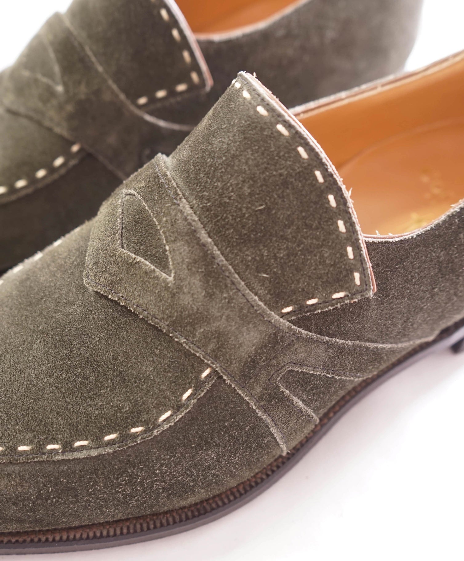 $2,460 CORTHAY - Green Suede "RASCAILLE" Loafers - 8