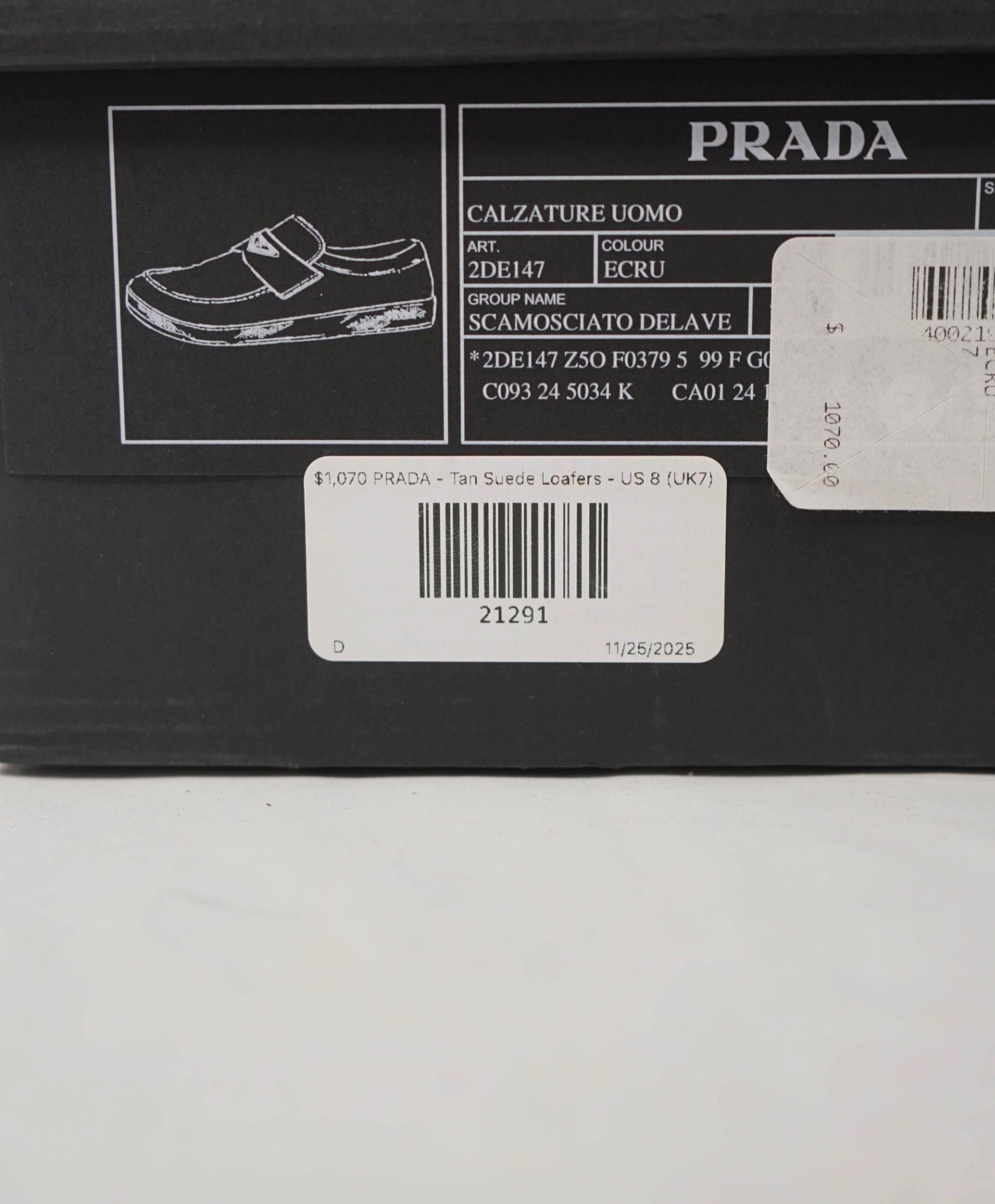 $1,070 PRADA - Tan Suede TRIANGLE LOGO Loafers - US 8 (UK7)